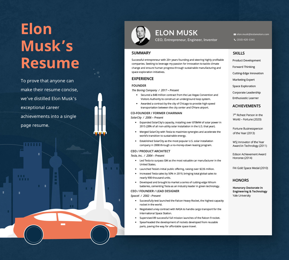 Elon Musk Resume Template Download Free Elon Musk’s Resume (all On One Page) Resume Genius
