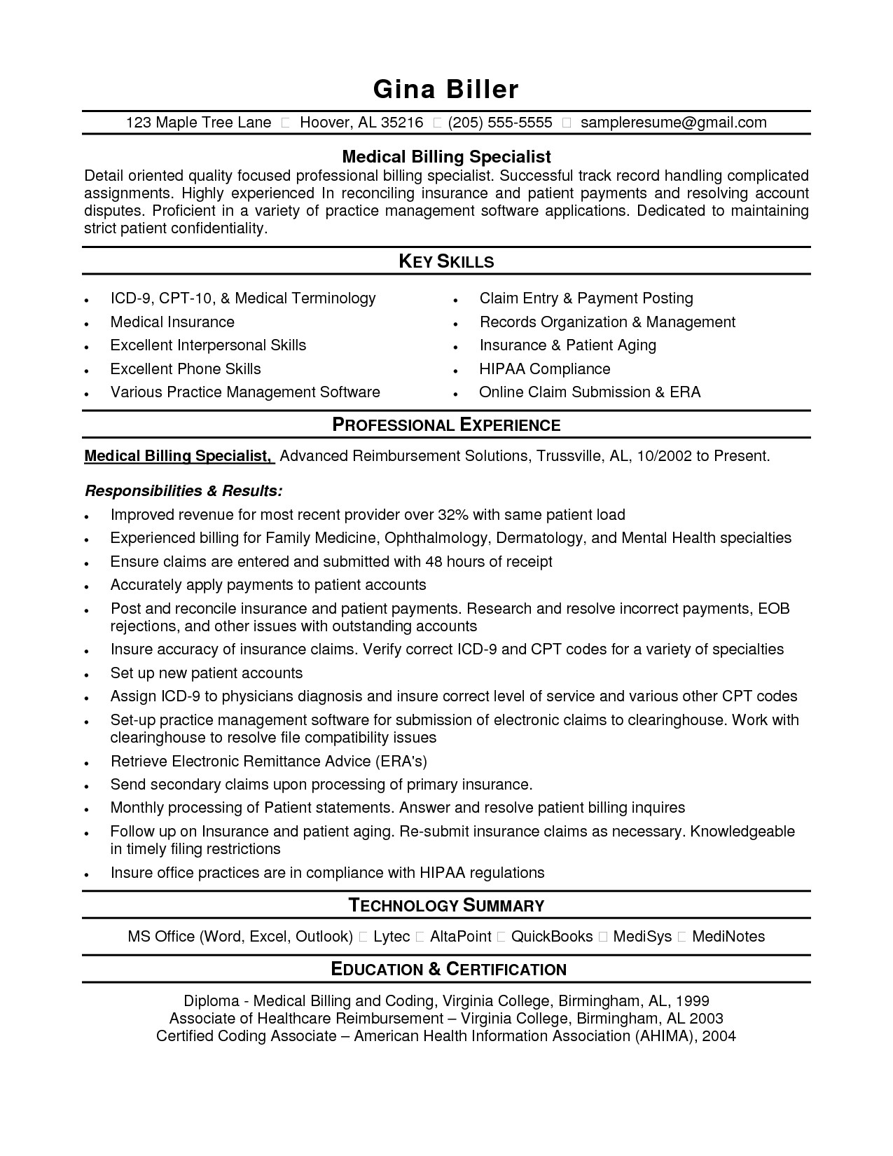 Entry Level Medical Billing Resume Sample Medical Billing Resume Sample