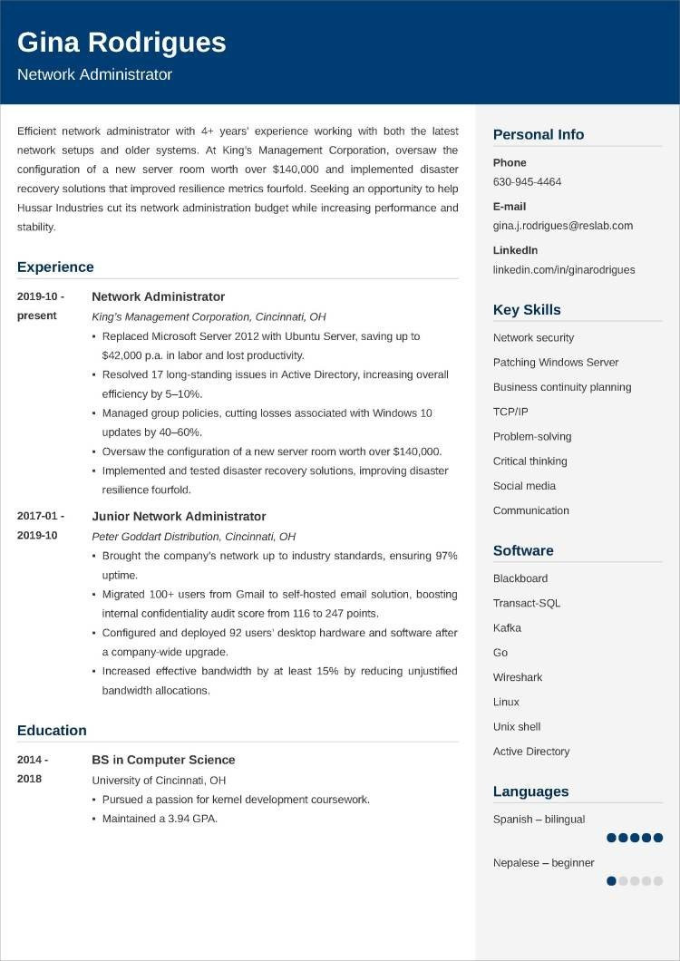 Entry Level Network Administrator Resume Samples Network Administrator Resume Sample [also Entry-level]