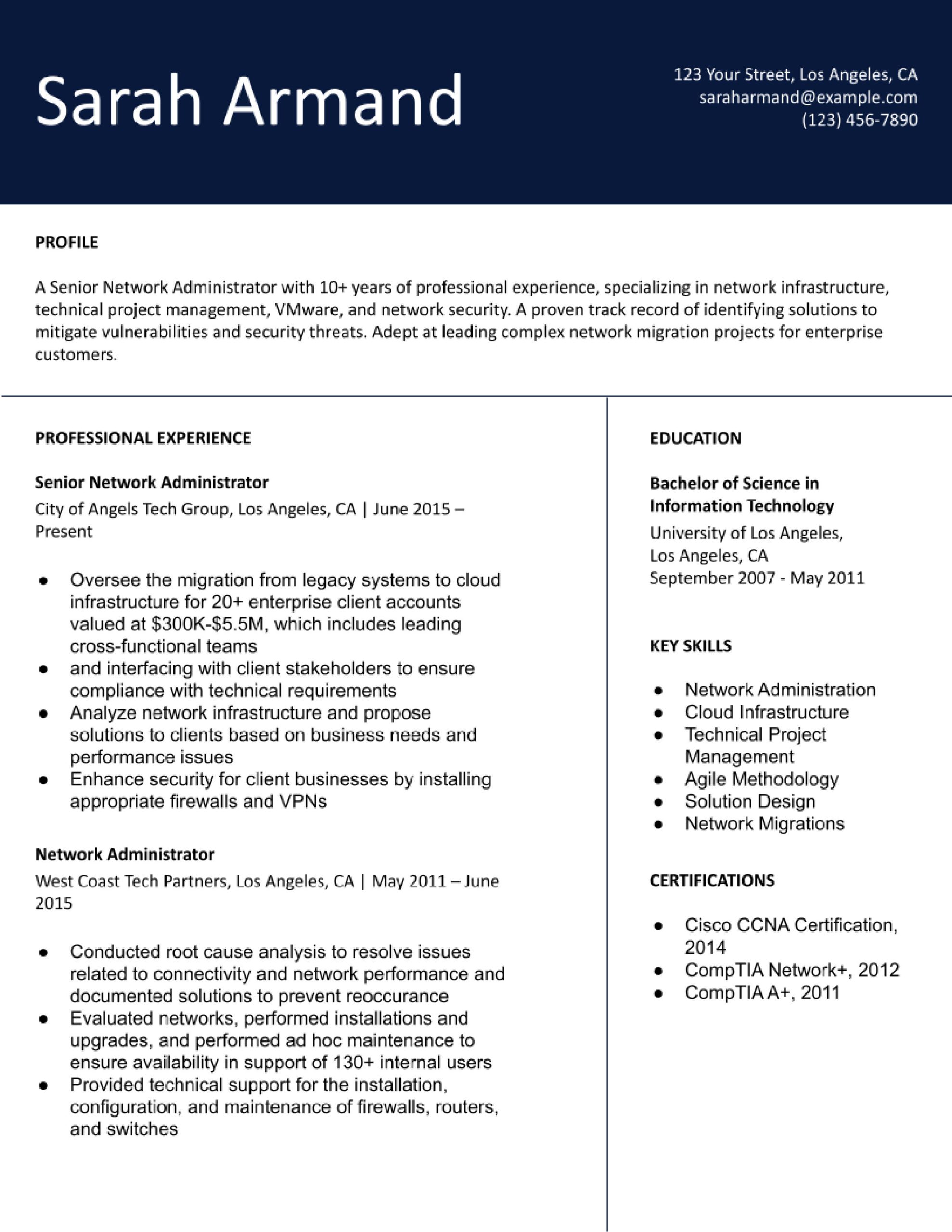 network administrator resume examples