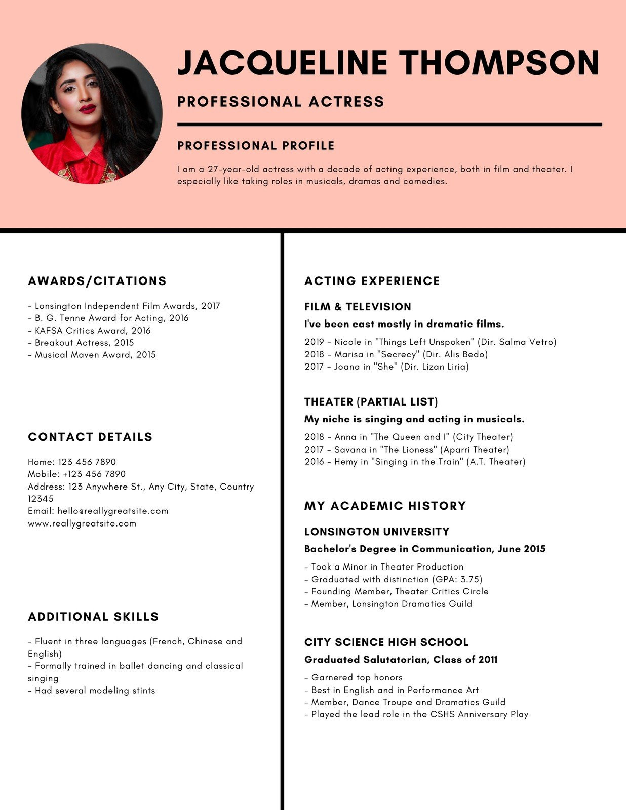 Free Acting Resume Template with Photo 25lancarrezekiq Free Custom Printable Acting Resume Templates Canva