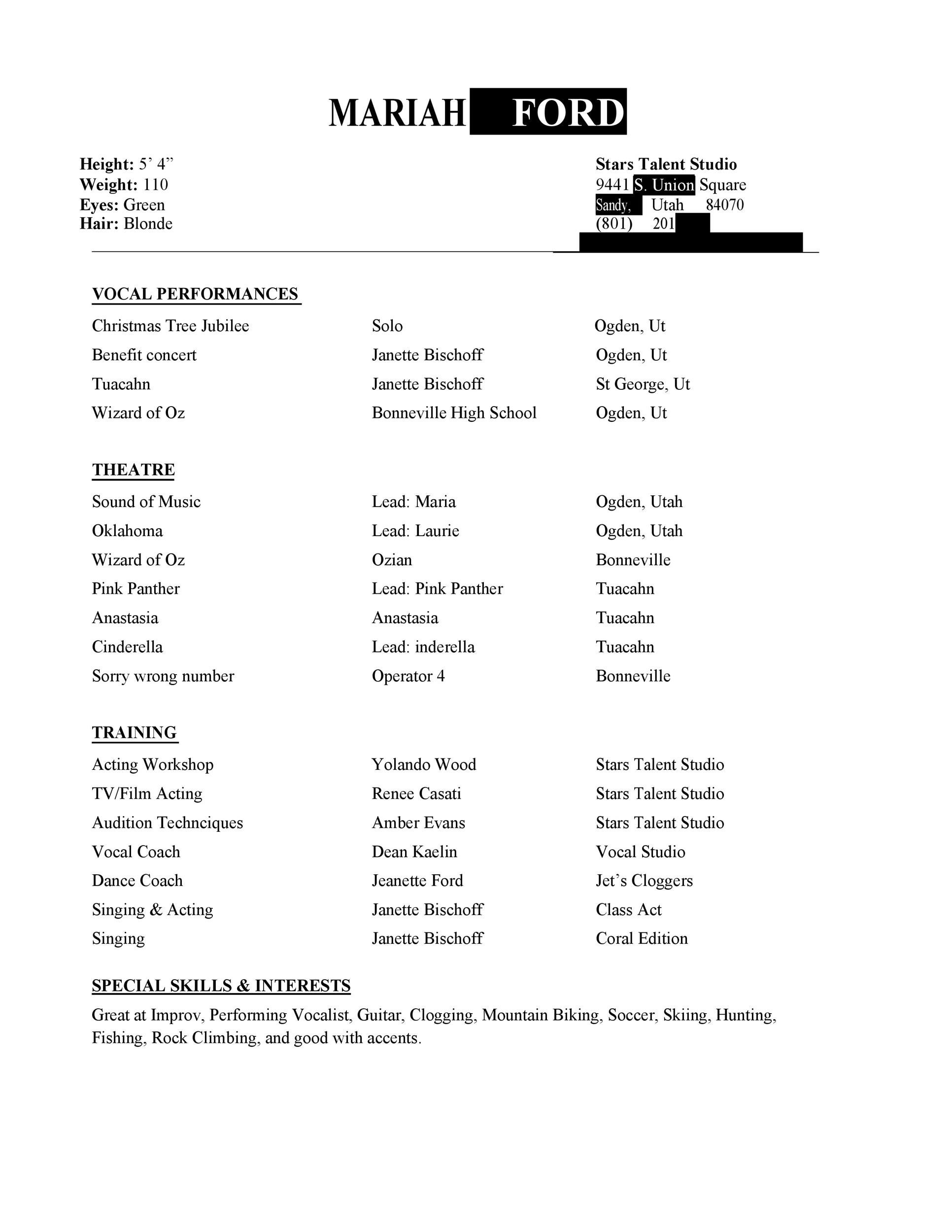 Free Acting Resume Template with Photo 50 Free Acting Resume Templates (word & Google Docs) á Templatelab