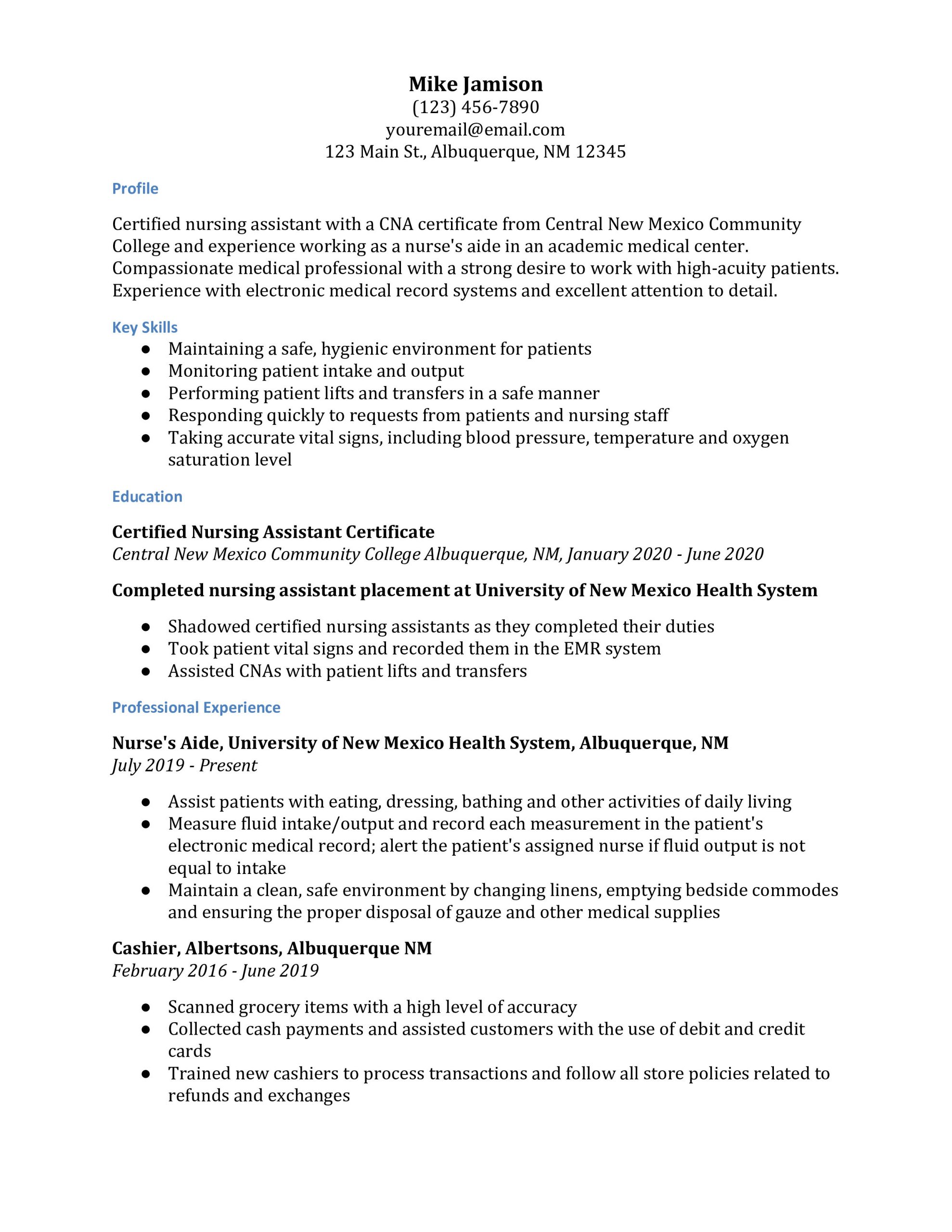 Free Certified Nursing assistant Resume Template Certified Nursing assistant Resume Examples – Resumebuilder.com