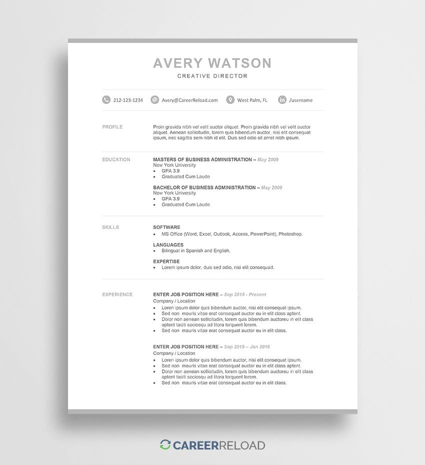 Free Entry Level Resume Templates Download Free College Resume Template – Instant Download – Career Reload