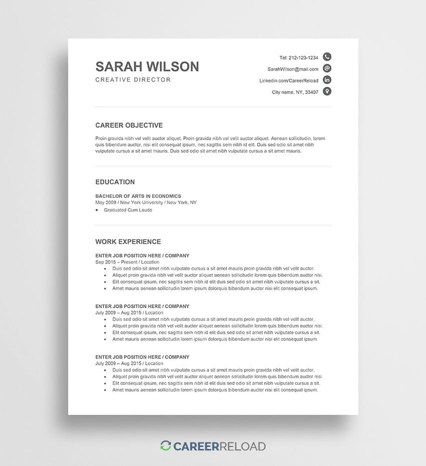 Free Entry Level Resume Templates Download Free Entry-level Cv Template – Sarah – Career Reload