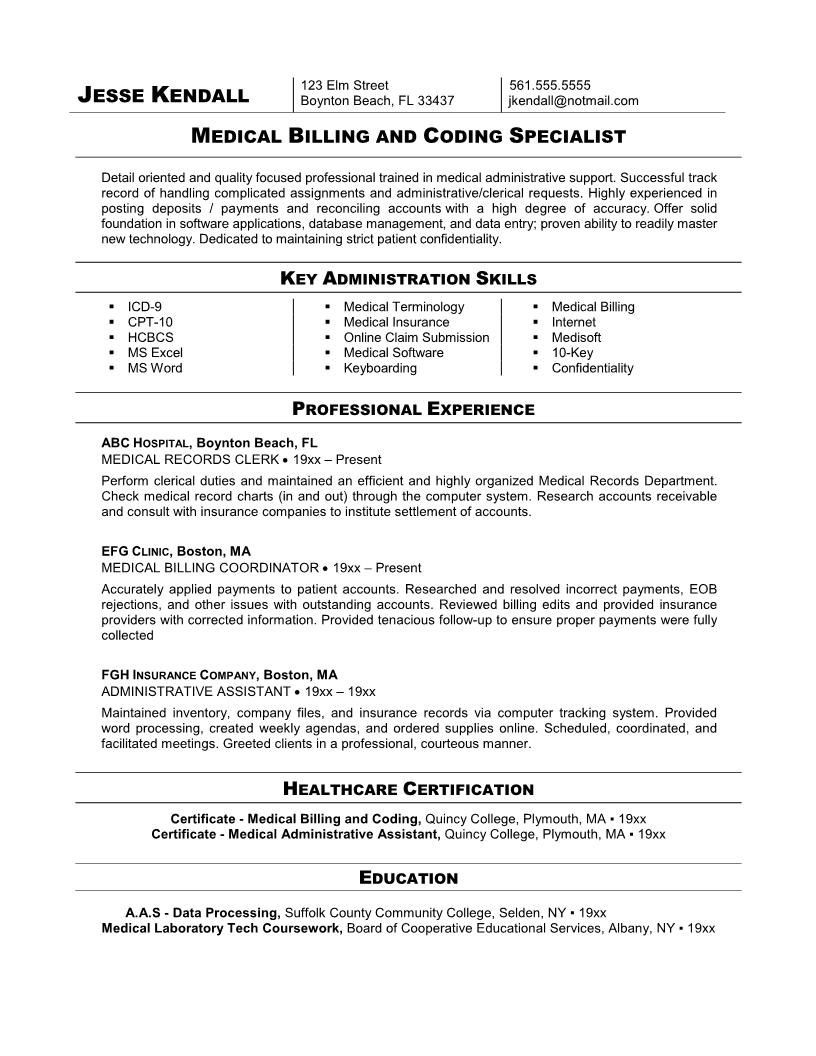 Free Medical Billing and Coding Resume Templates Writing Tips to Make Resume Objective with Examples Medical …