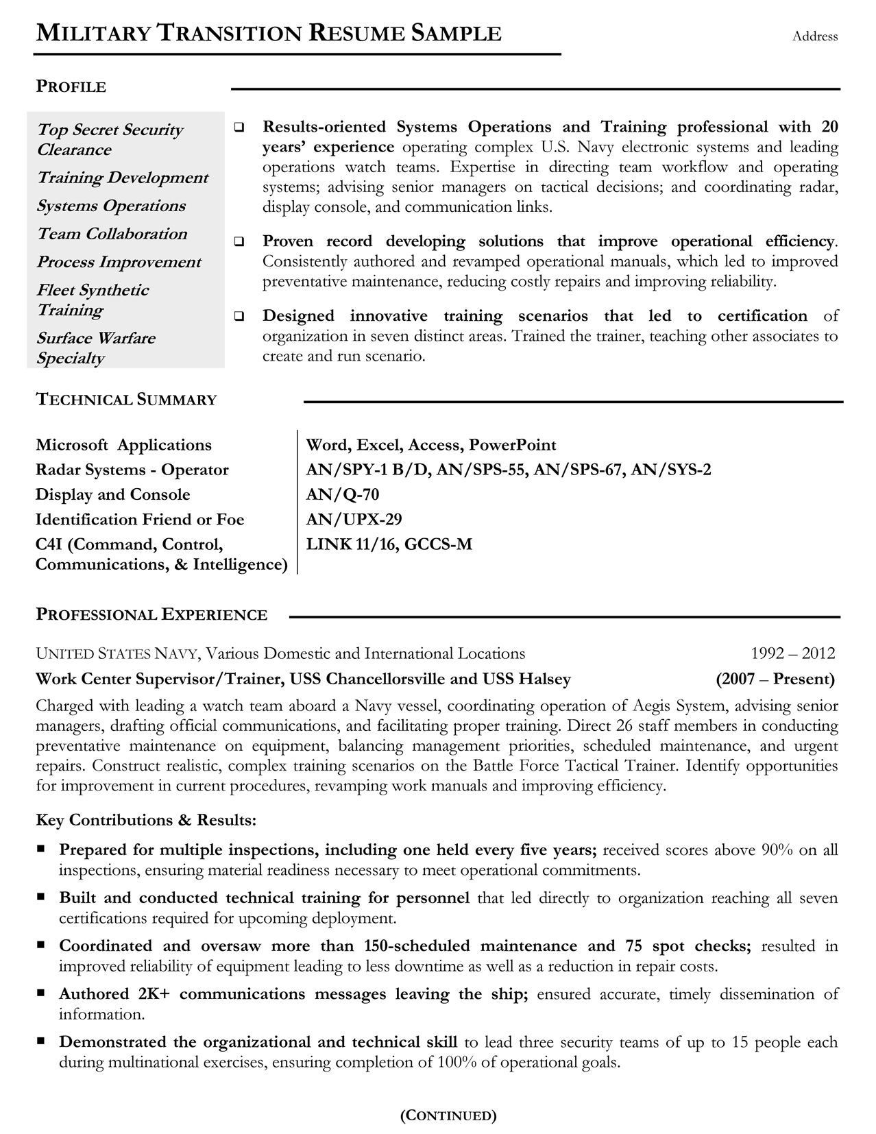 Free Military to Civilian Resume Templates Free Veteran Resume Writing Services! Employment Resources for …