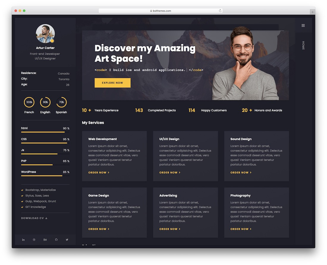 Free Online Resume Templates with Photo 27 Best HTML5 Resume Templates for Personal Portfolios 2021 – Colorlib