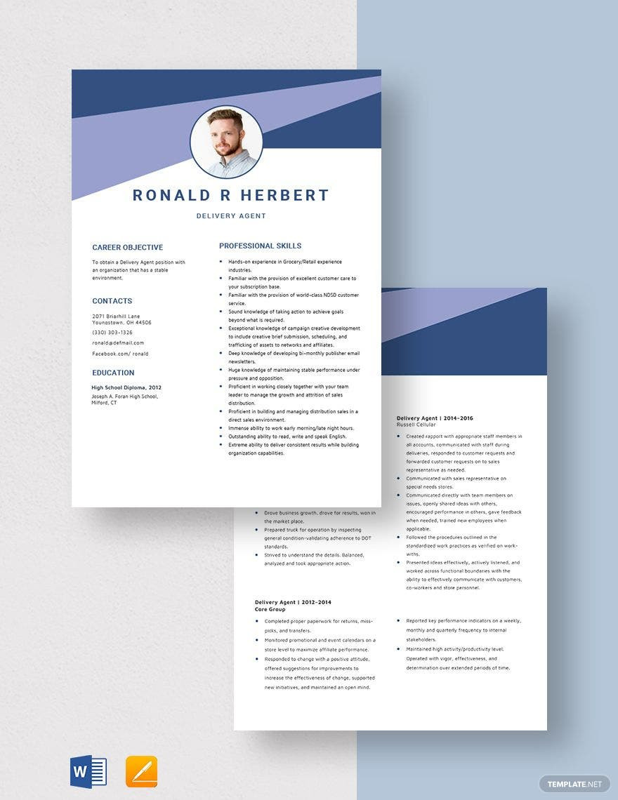 delivery agent resume