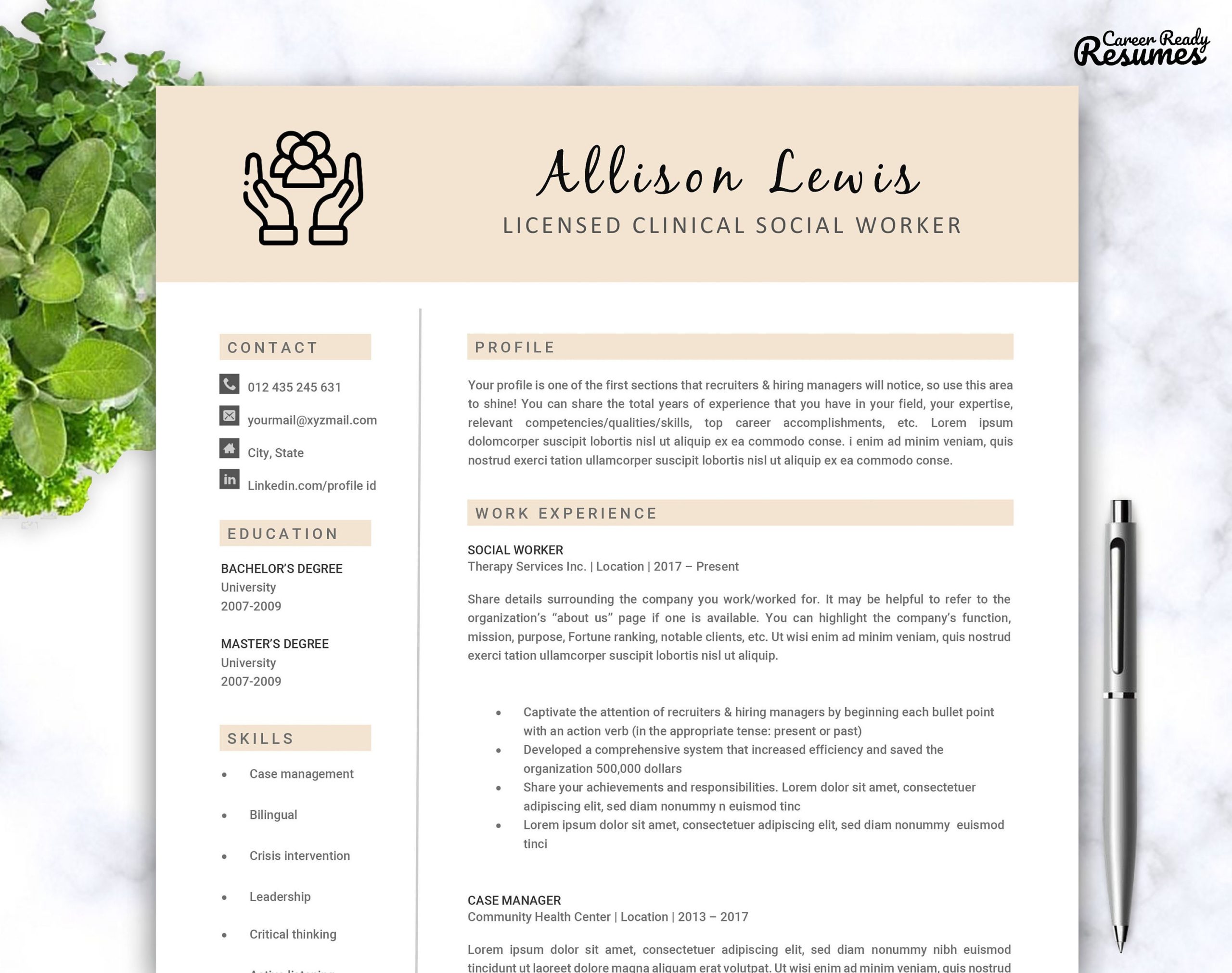 social worker resume template cover
