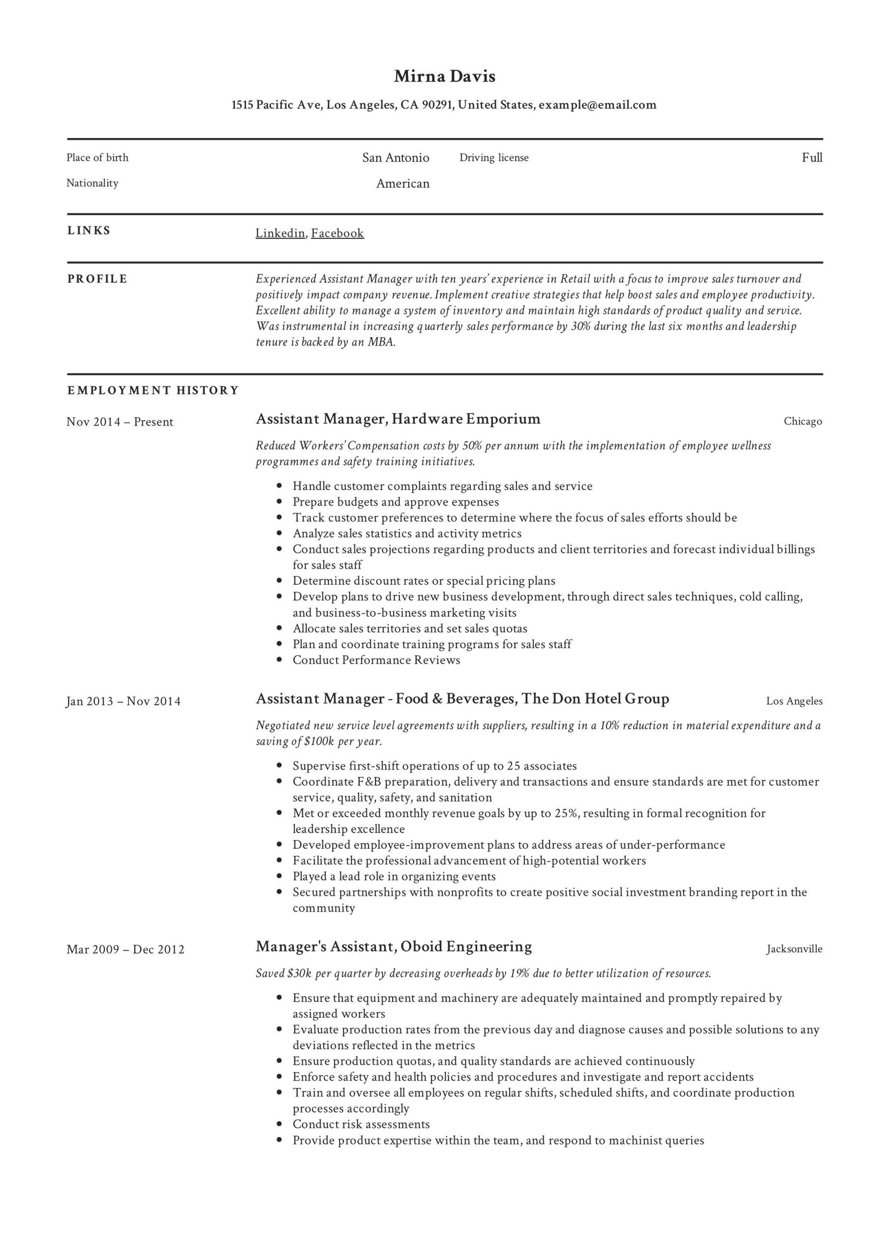 High End Retail assistant Manager Resume Sample assistant Manager Resume Template Job Description Template …