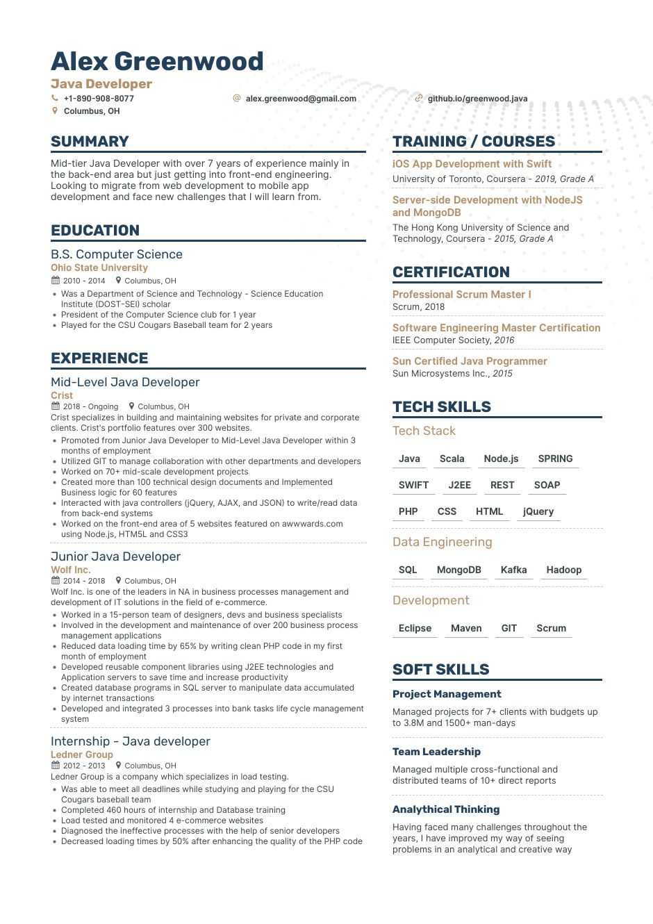 Java Developer Resume 8 Years Experience Sample Java Developer Resume Guide & Samples