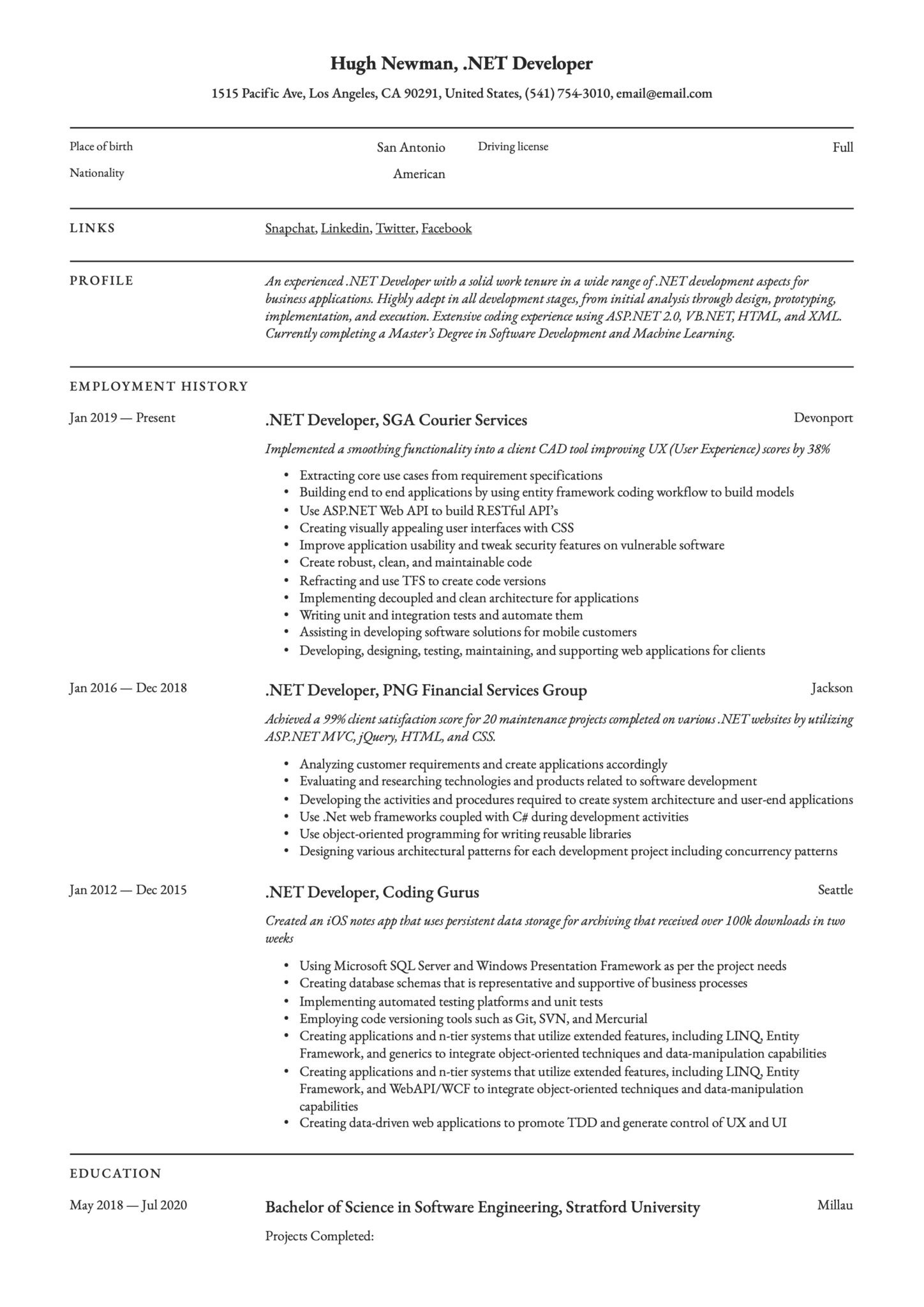 Net Developer Sample Resume with Financial Company Experience Net Developer Resume & Writing Guide  17 Templates 2022