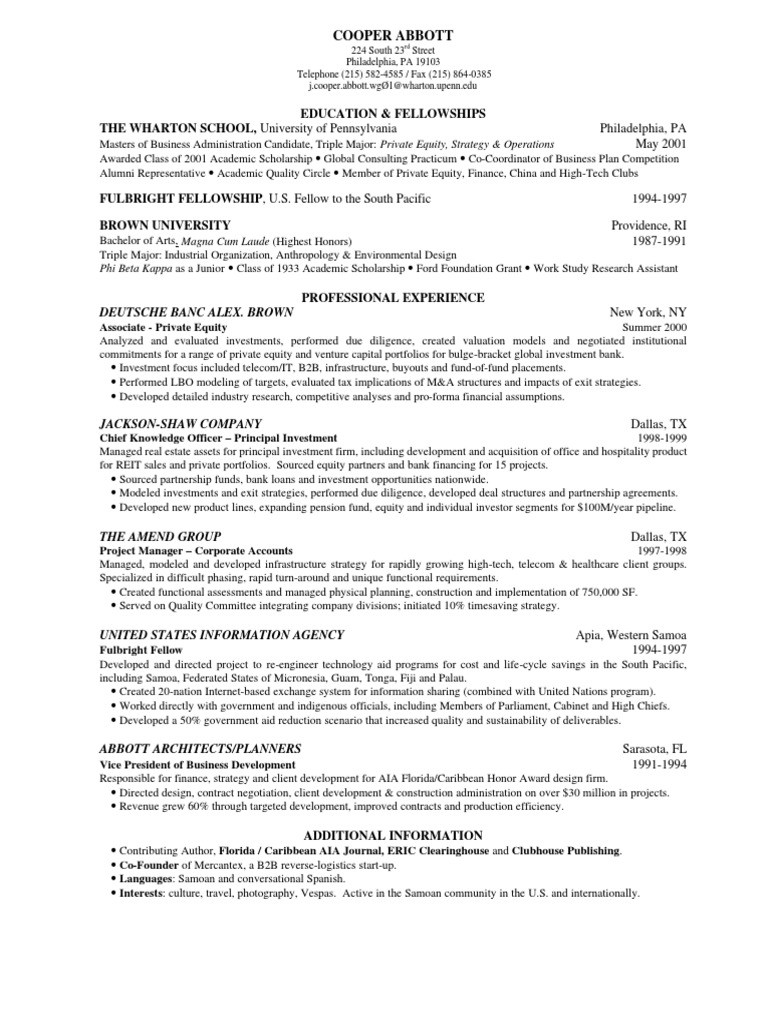 Private Equity Fund Of Funds associate Sample Resume 100 Wharton Resume Sample Pdf Private Equity Mergers and …