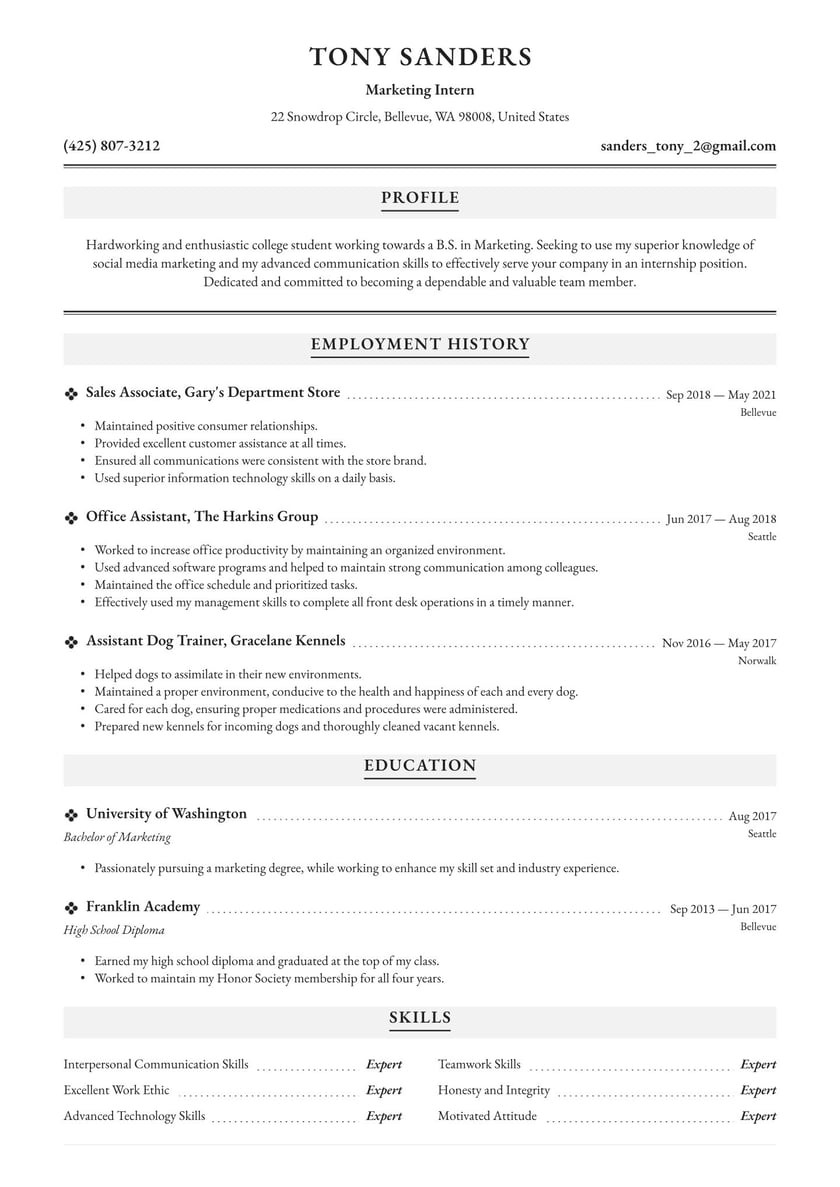 Resume for College Student Seeking Internship Sample Internship Resume Examples & Writing Tips 2022 (free Guide)