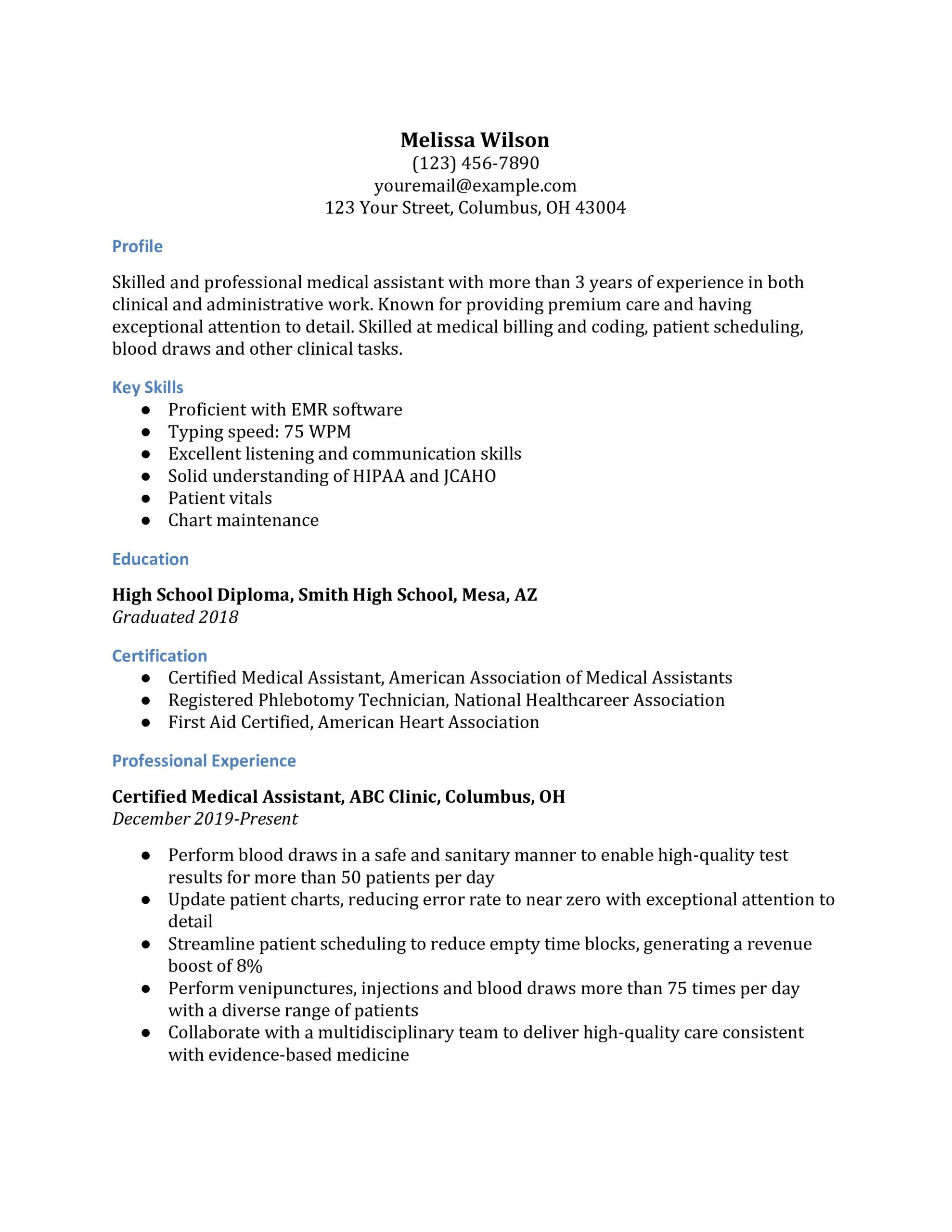 Resume Sample Medical assistant No Experience Medical assistant Resume Examples – Resumebuilder.com