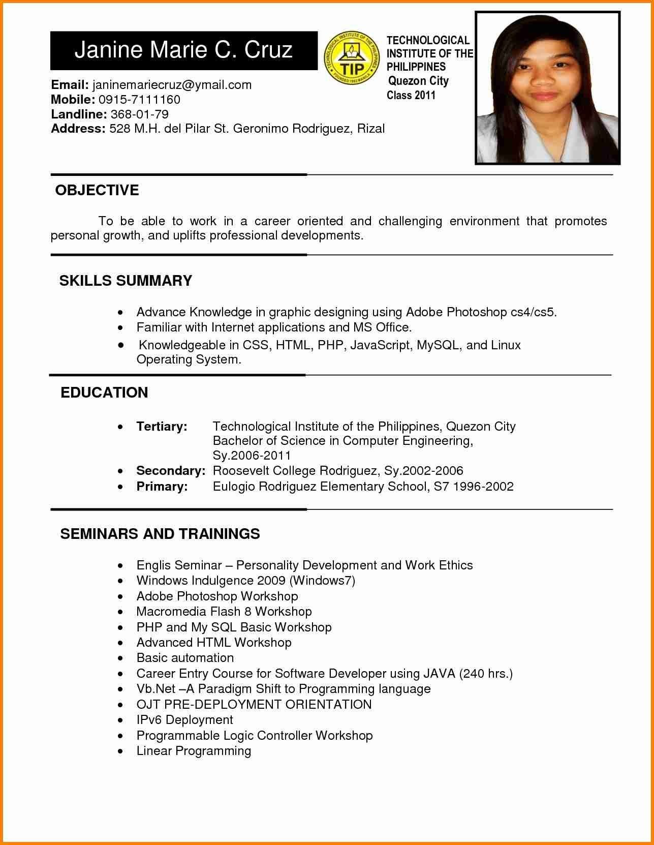 Resume Sample Philippines High School Graduate Resume Sample format In Philippines Valid 6 Example Of Filipino …