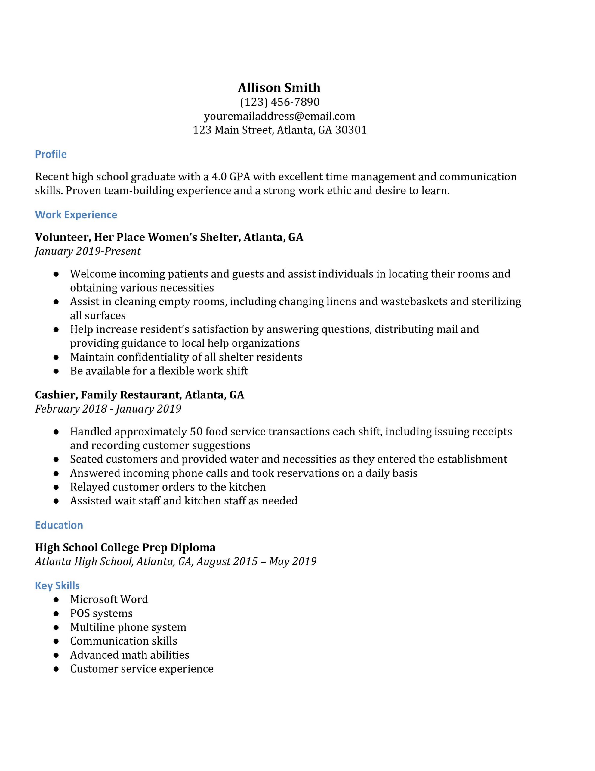 Resume Samples for A High School Student High School Resume Examples – Resumebuilder.com