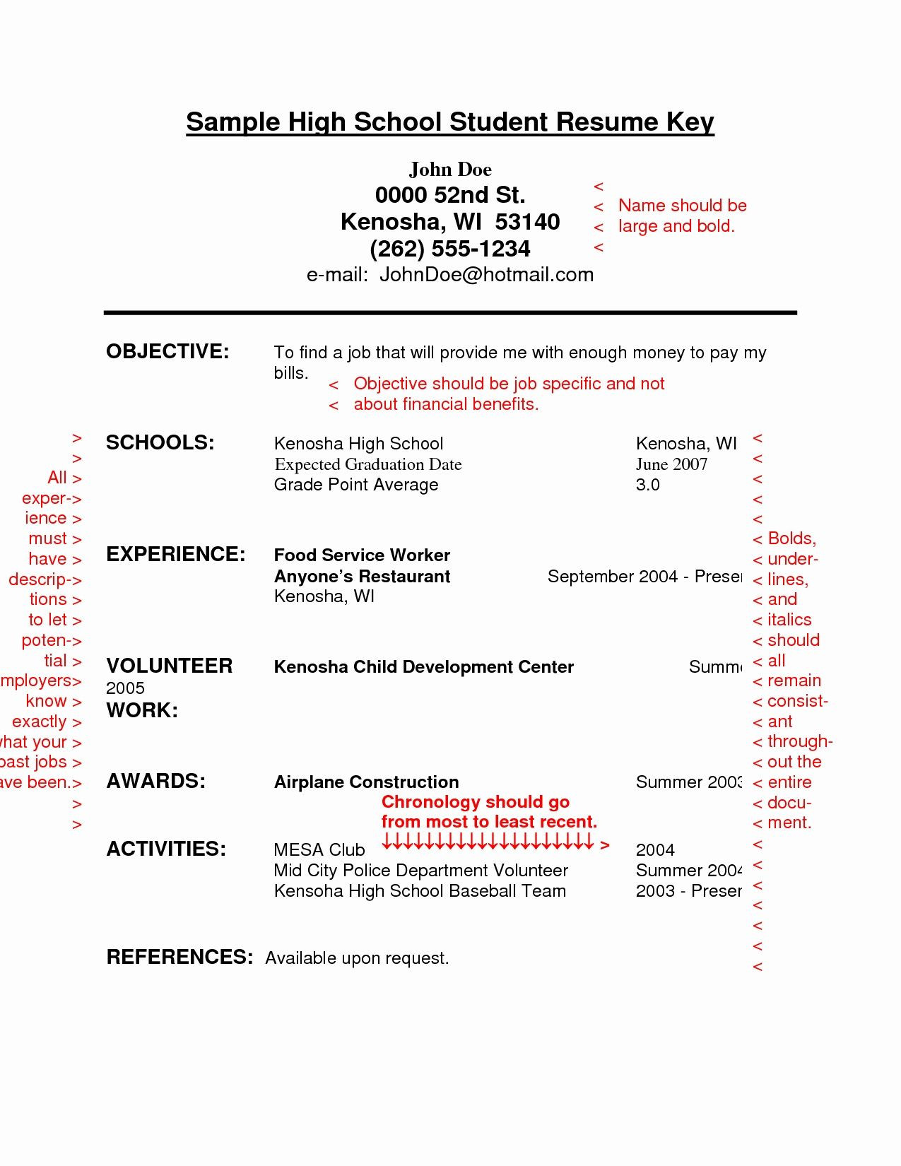 Resume Samples for A High School Student Writing A Resume for High School Students – Undergraduate …
