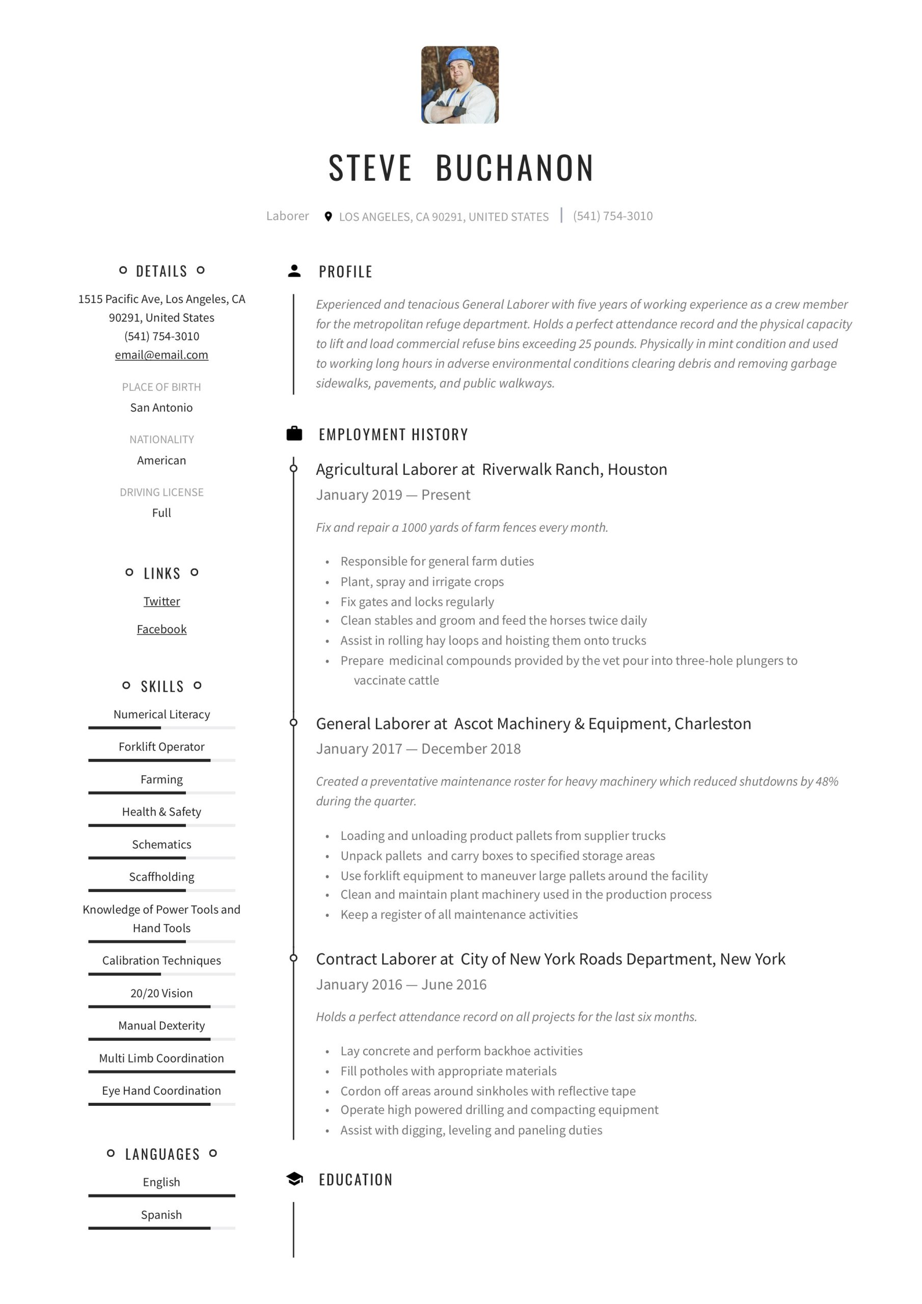 Resume Samples Glass and Window Worker General Laborer Resume & Writing Guide  12 Free Templates 2022