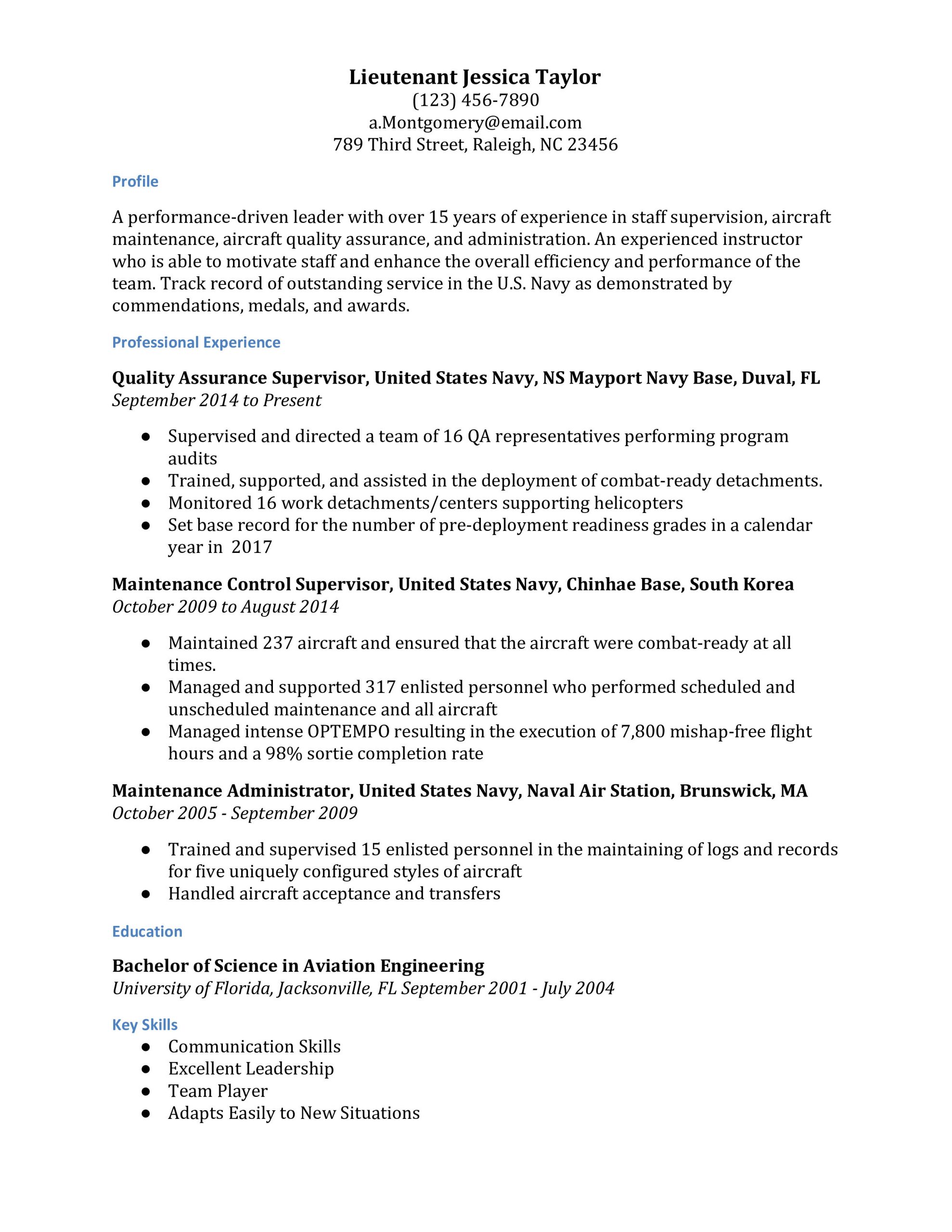 Resume Template for Military to Civilian Military-to-civilian Resume Examples – Resumebuilder.com