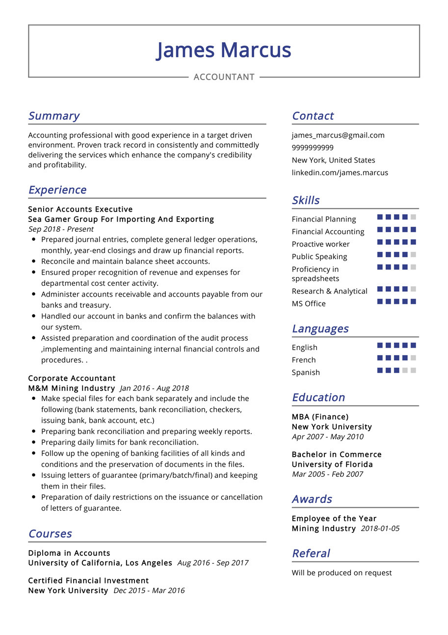 Resume Templates for Accounting and Finance Accountant Resume Example Cv Sample [2020] – Resumekraft