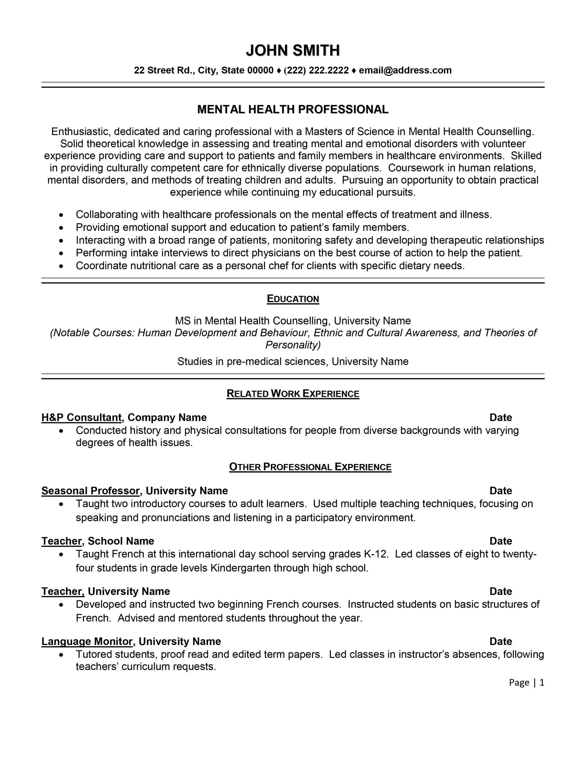 Resume Templates for Mental Health Professionals Senior Educational Administrator Resume Template Premium Resume …