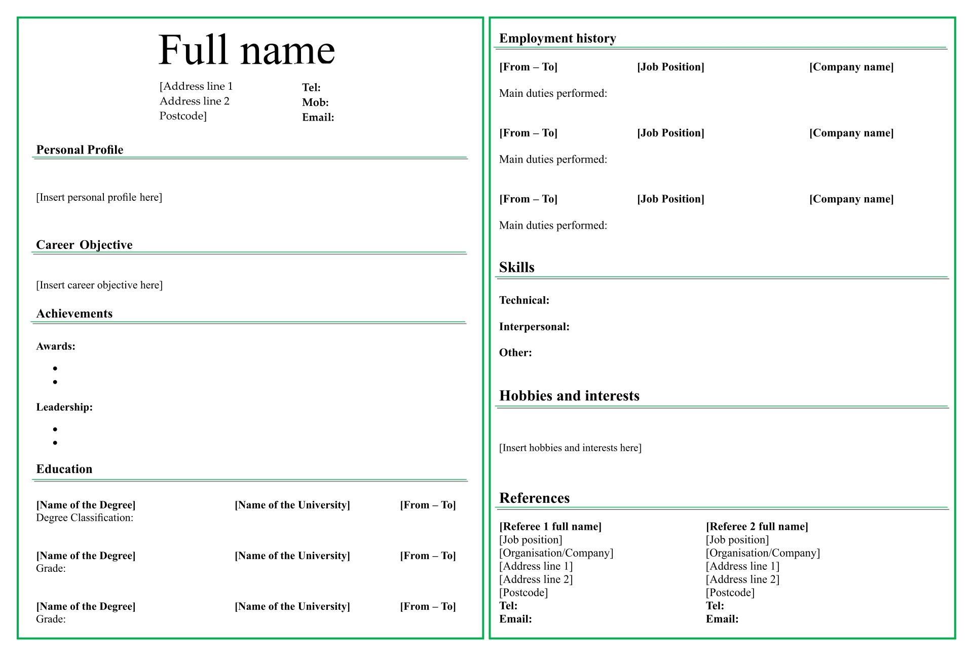 Resume Templates to Fill In the Blanks 10 Best Fill In Blank Printable Resume – Printablee.com