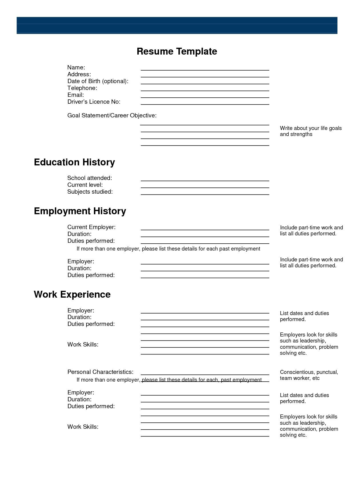 Resume Templates to Fill In the Blanks Free Printable Resume Templates Blank Builder Print Sample Free …