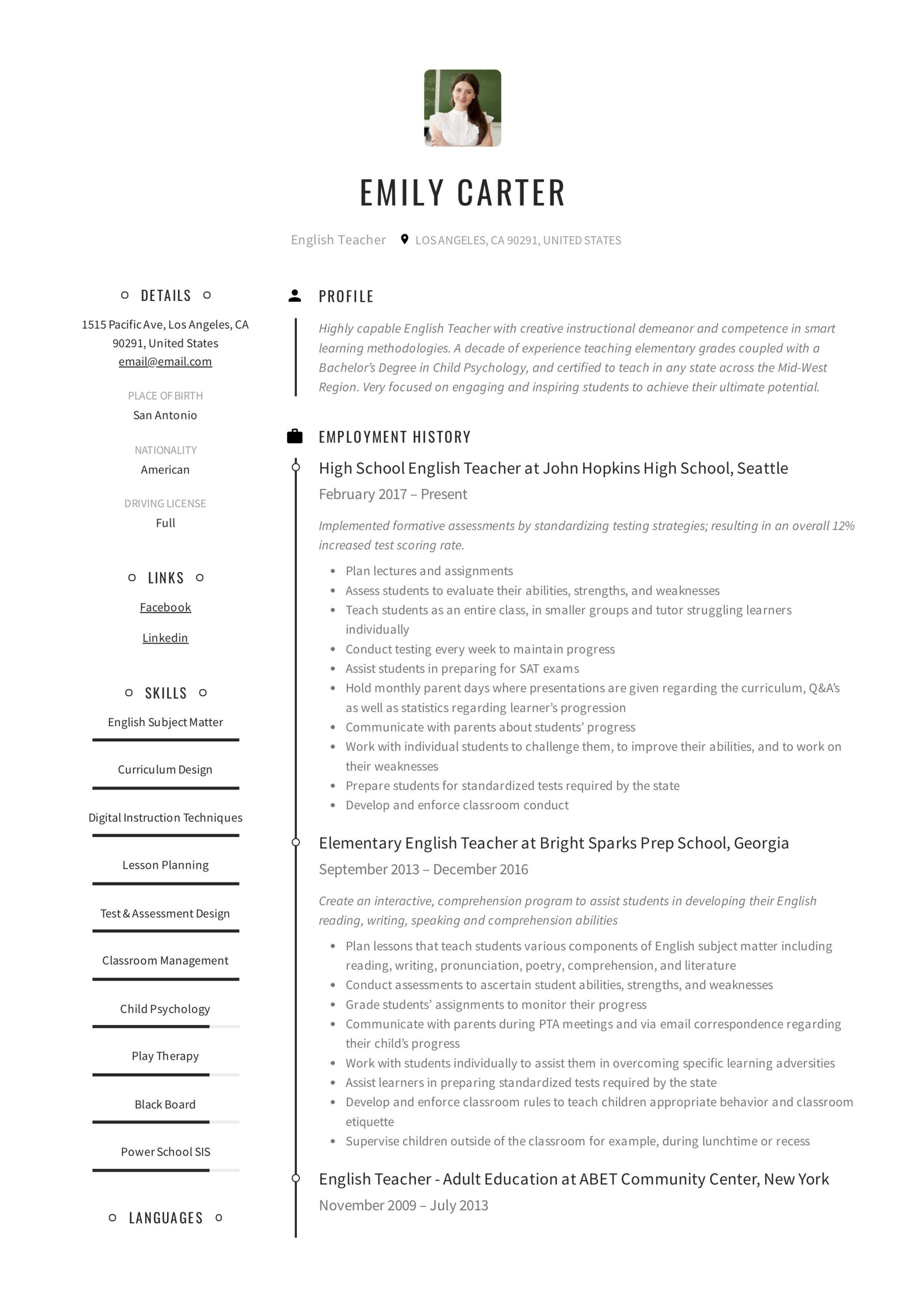 Sample Of former Teacher Resumes for Business English Teacher Resume & Writing Guide  12 Free Templates 2022