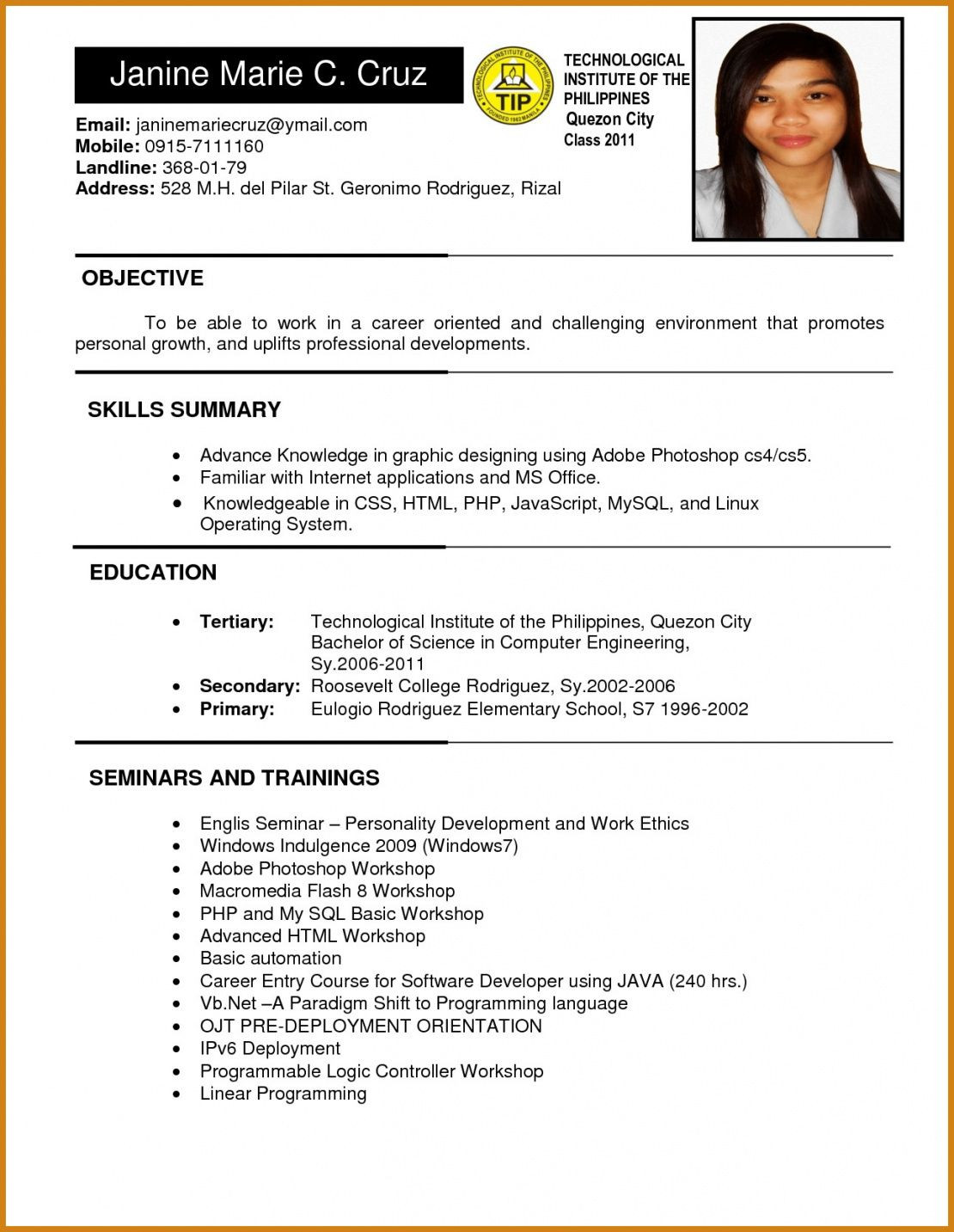 Sample Of Resume for Ojt Office Administration Students Resume format for Job Job Resume format, Job Resume, Resume format