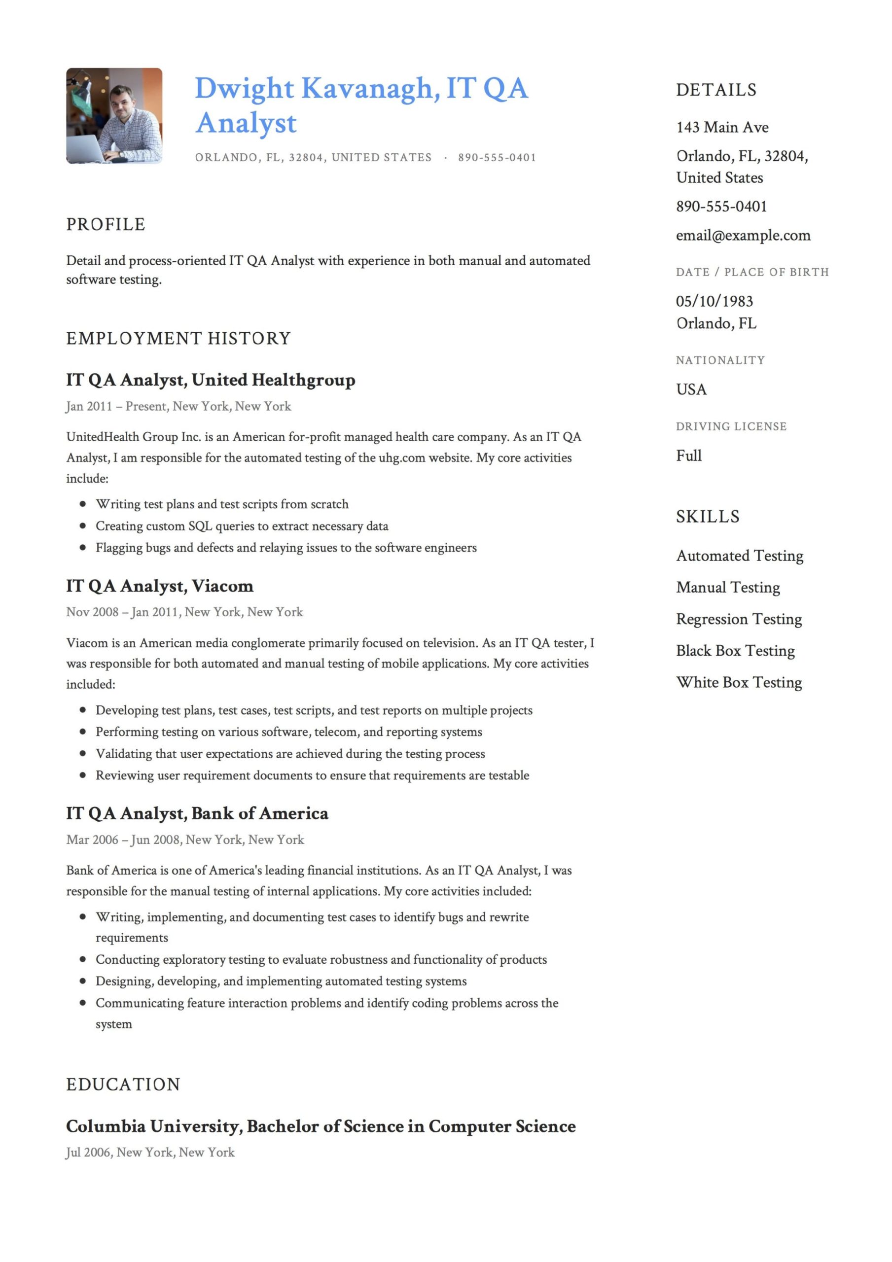 Sample Qa Test Lead Resume In Usa format It Qa Analyst Resume & Guide 14 Templates Free