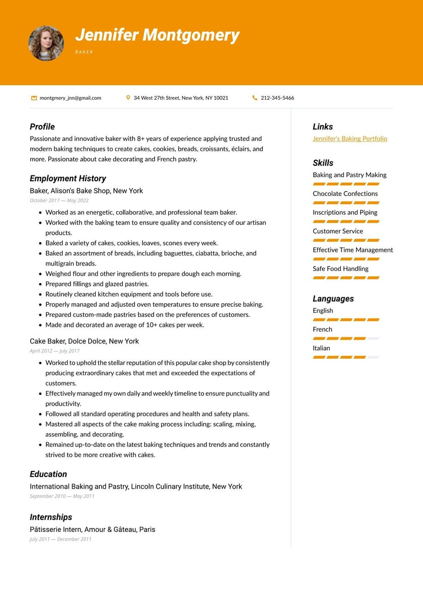 Sample Resume for Baking and Pastry Baker Resume Examples & Writing Tips 2022 (free Guide) Â· Resume.io