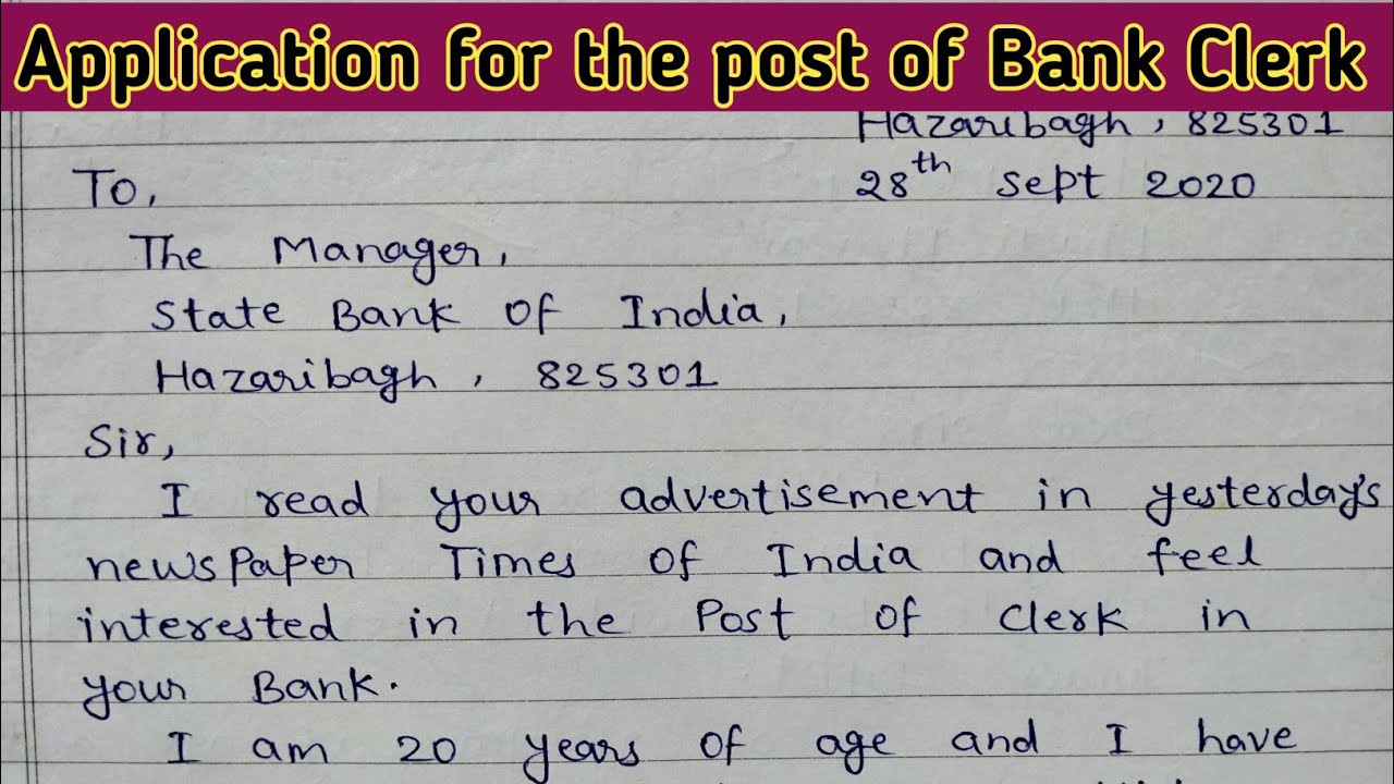 Sample Resume for Bank Clerk In India Application for the Post Of Bank Clerk In English How to Write An Application for Bank Clerk