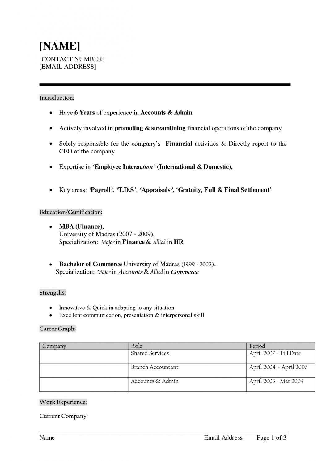 Sample Resume for Commerce Graduate Fresher Pattern Of Resume format – Resume format Resume format, Cover …