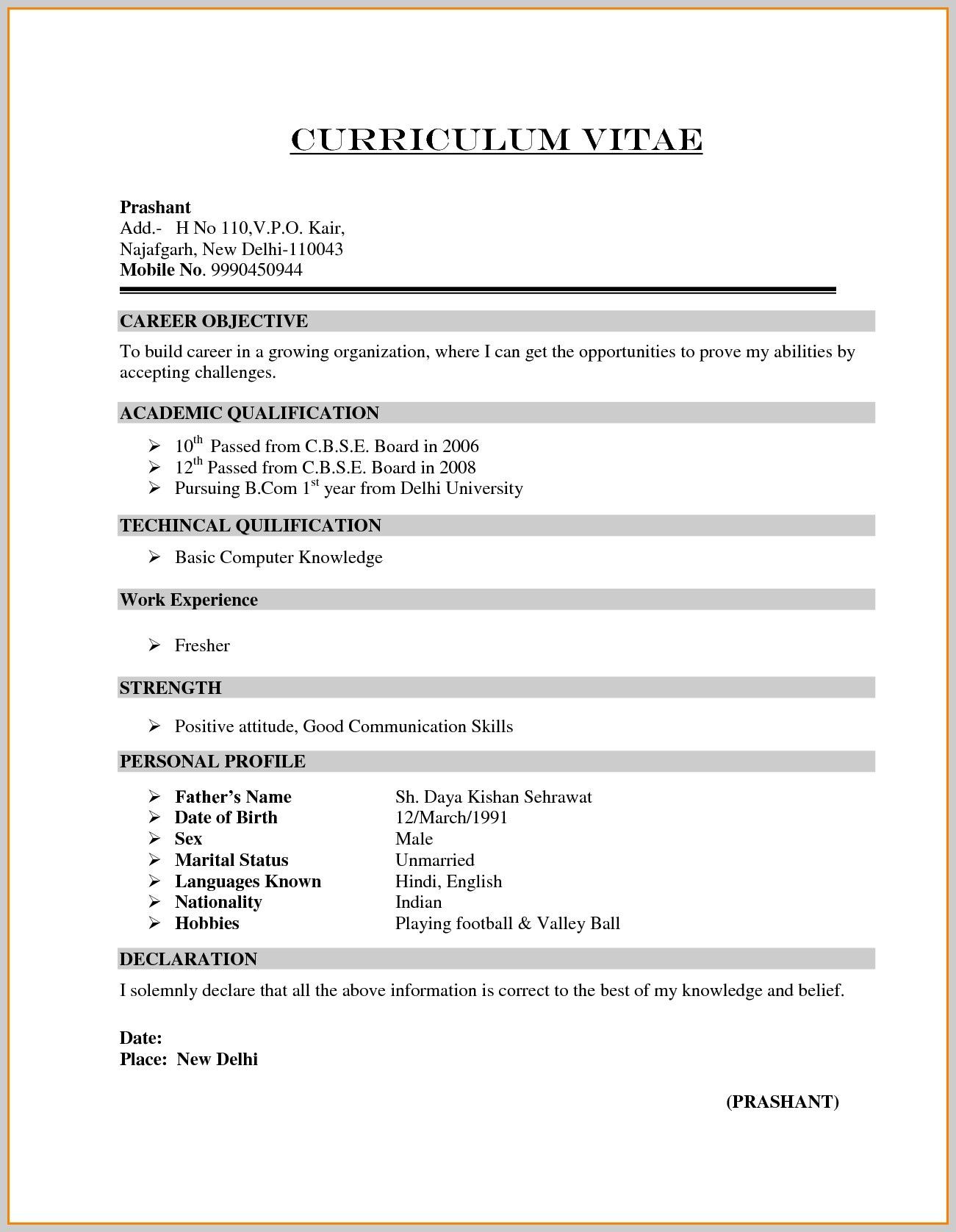Sample Resume for Commerce Graduate Fresher Resume format for Freshers Bcom Graduate