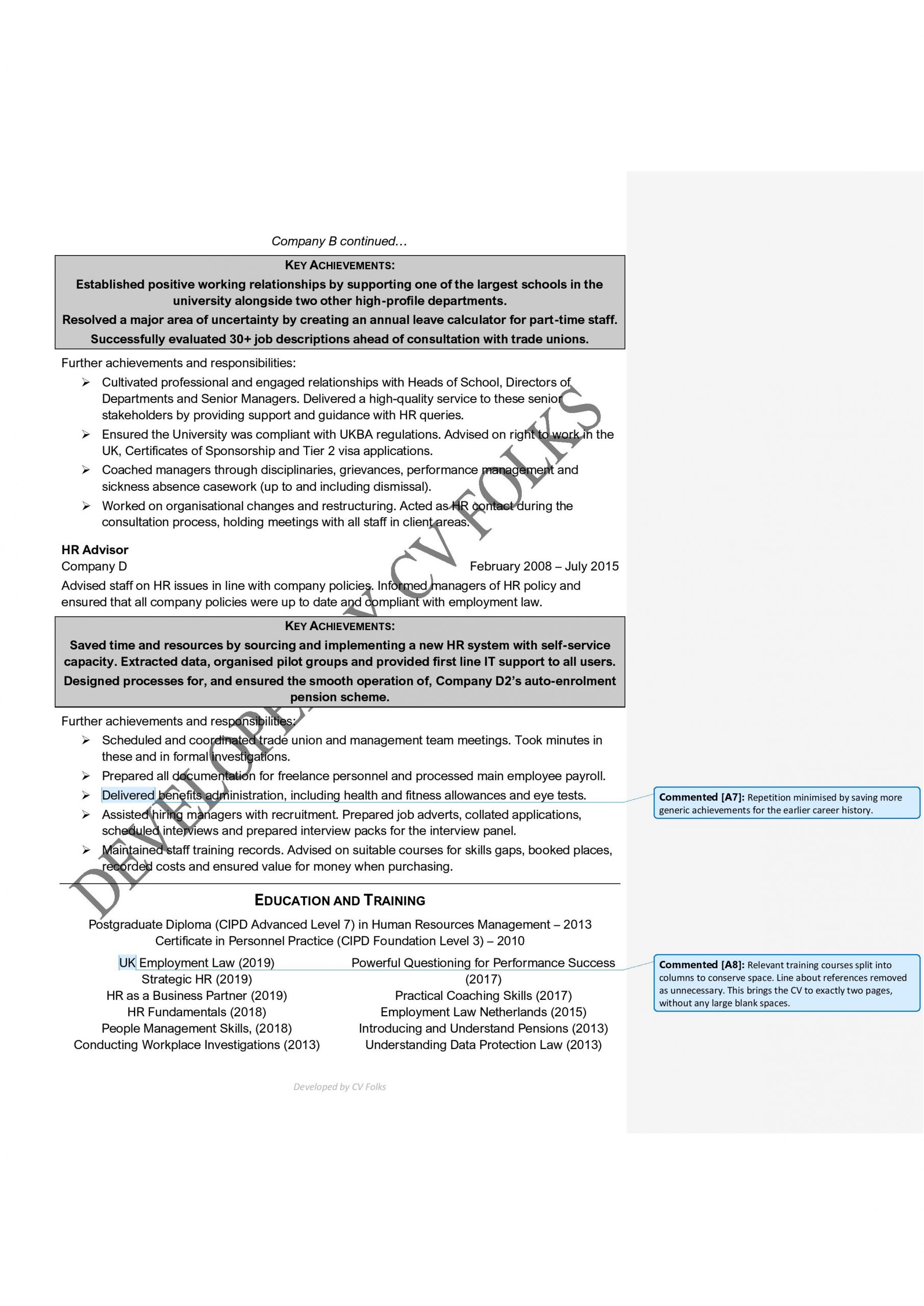 Sample Resume for Hr Business Partner Hr Business Partner Cv Page 2 – Cv Folks
