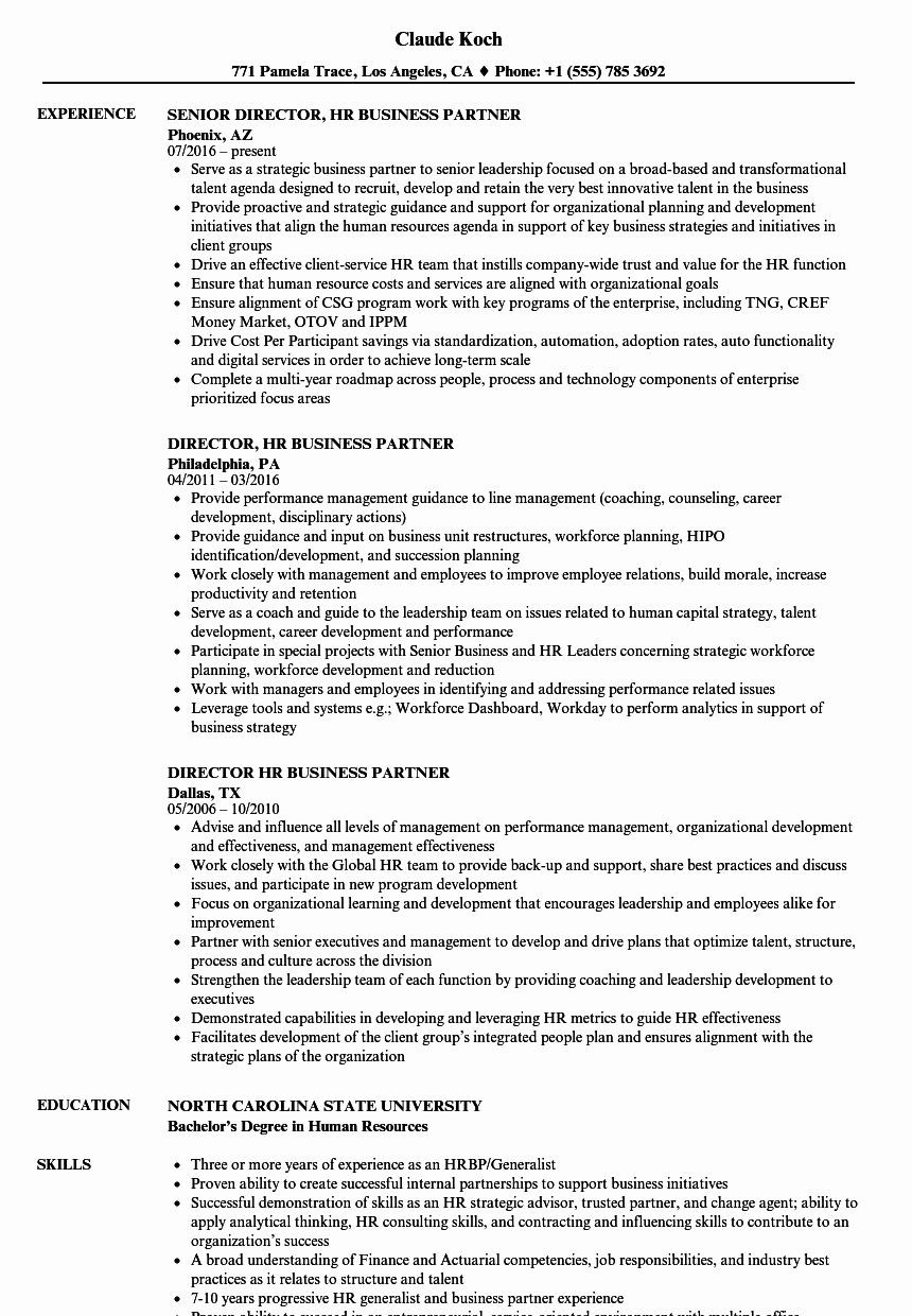 Sample Resume for Hr Business Partner Hr Business Partner Resume Elegant Director Hr Business Partner …
