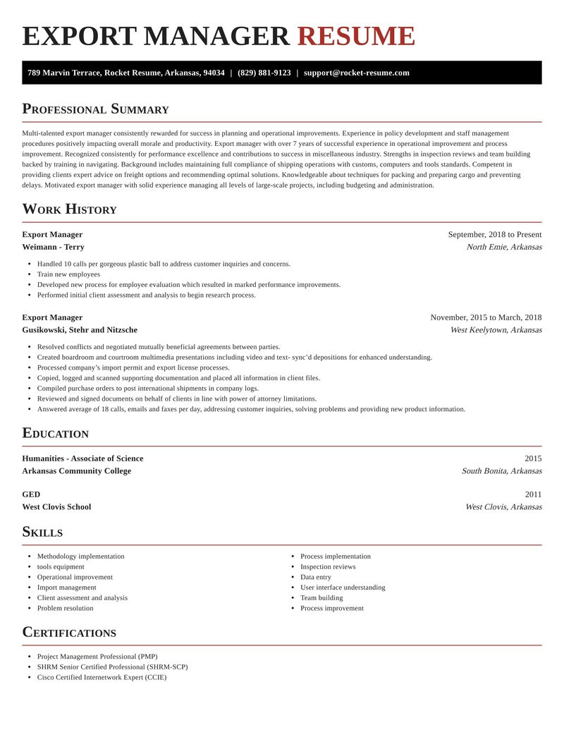 Sample Resume for Import Export Executive Export Manager Resume Writer & Example Rocket Resume