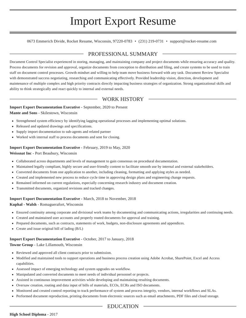 Sample Resume for Import Export Executive Import Export Documentation Executive Resume Writer & Example