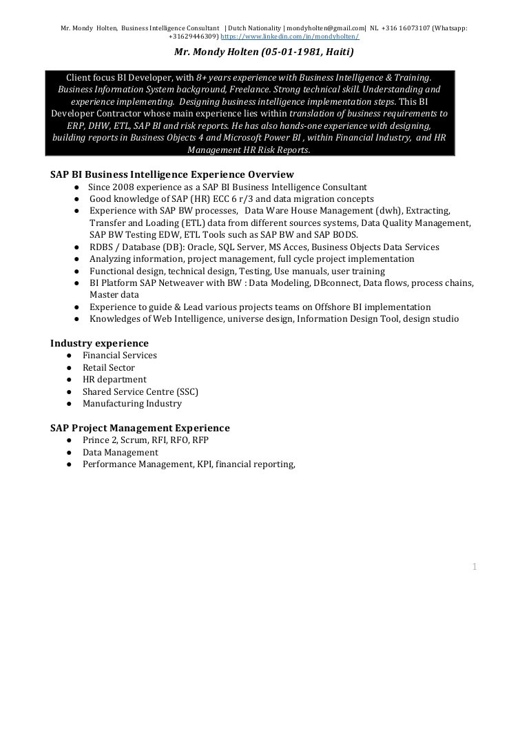 Sample Resume for Sap Bi Consultant Business Intelligence Consultant Resume 1 9-2018 Sap Bi En