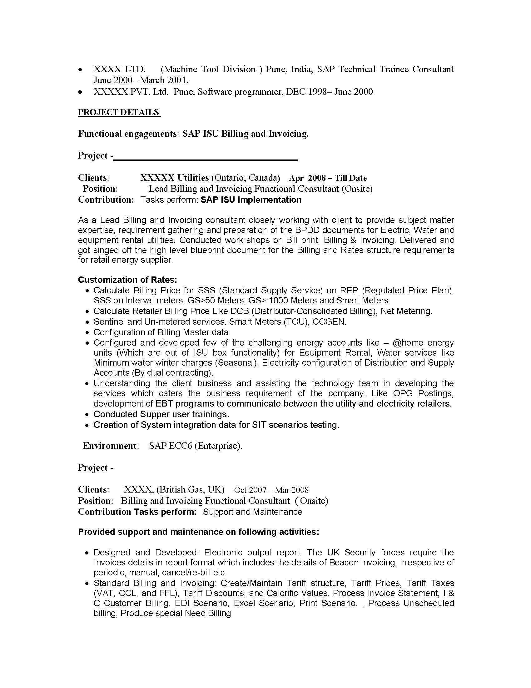 Sample Resume for Sap Bi Consultant Sap is Sample Resumes