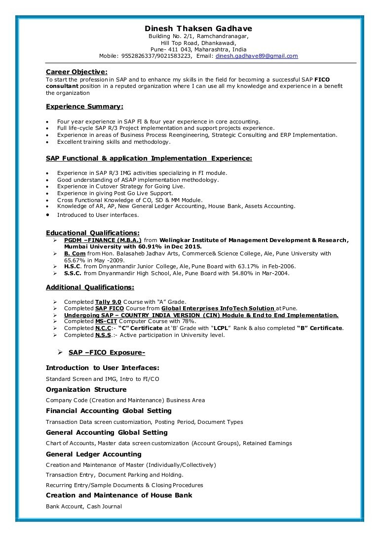 Sample Resume for Sap Fico End User Sap Fico Resume