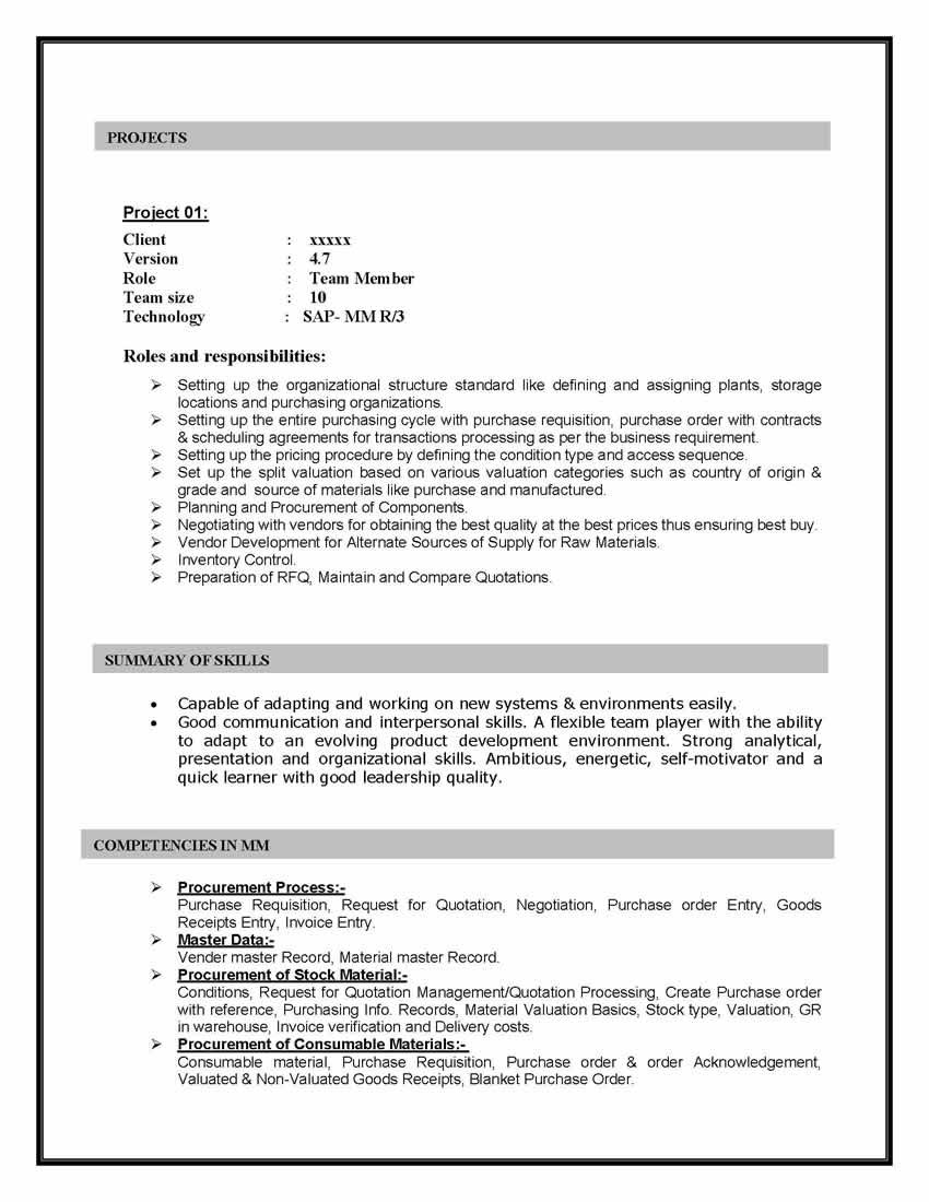 Sample Resume for Sap Mm Consultant Sap Mm Sample Resumes