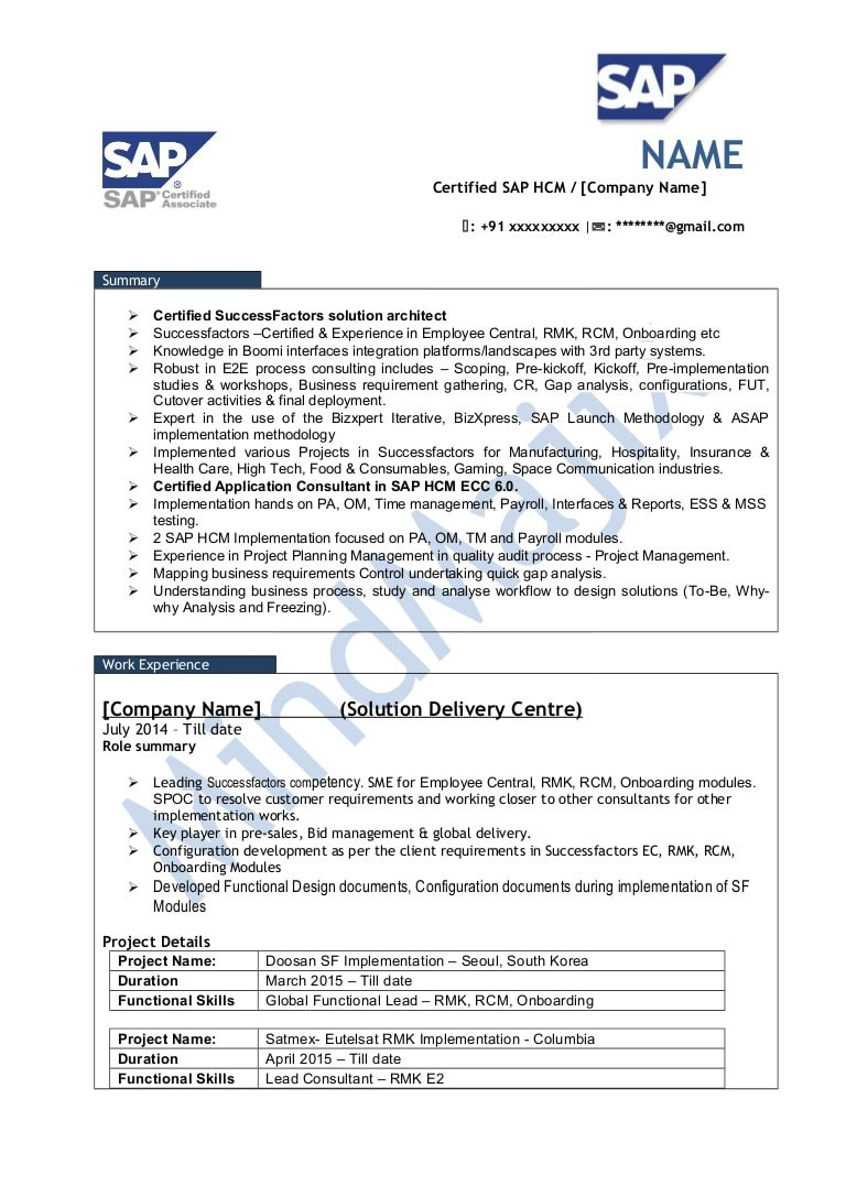 Sample Resume for Sap Successfactors Consultant Sap Success Factors-sample-resume-1