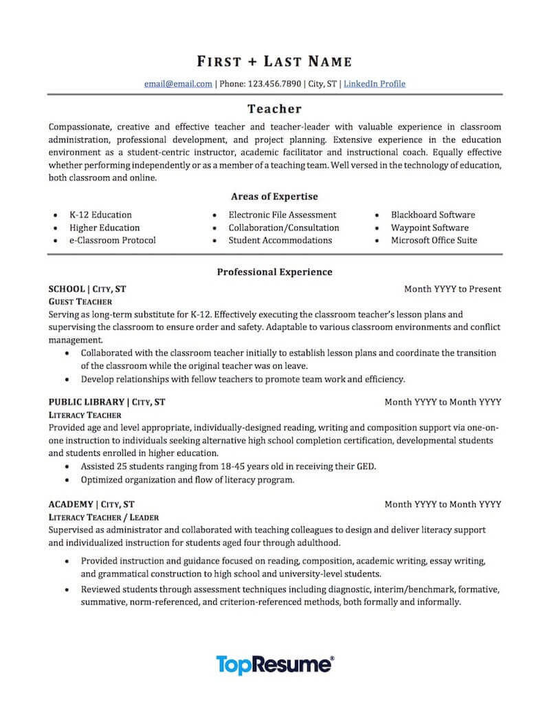 Sample Resume for Teachers with Experience Teacher Resume Sample Professional Resume Examples topresume