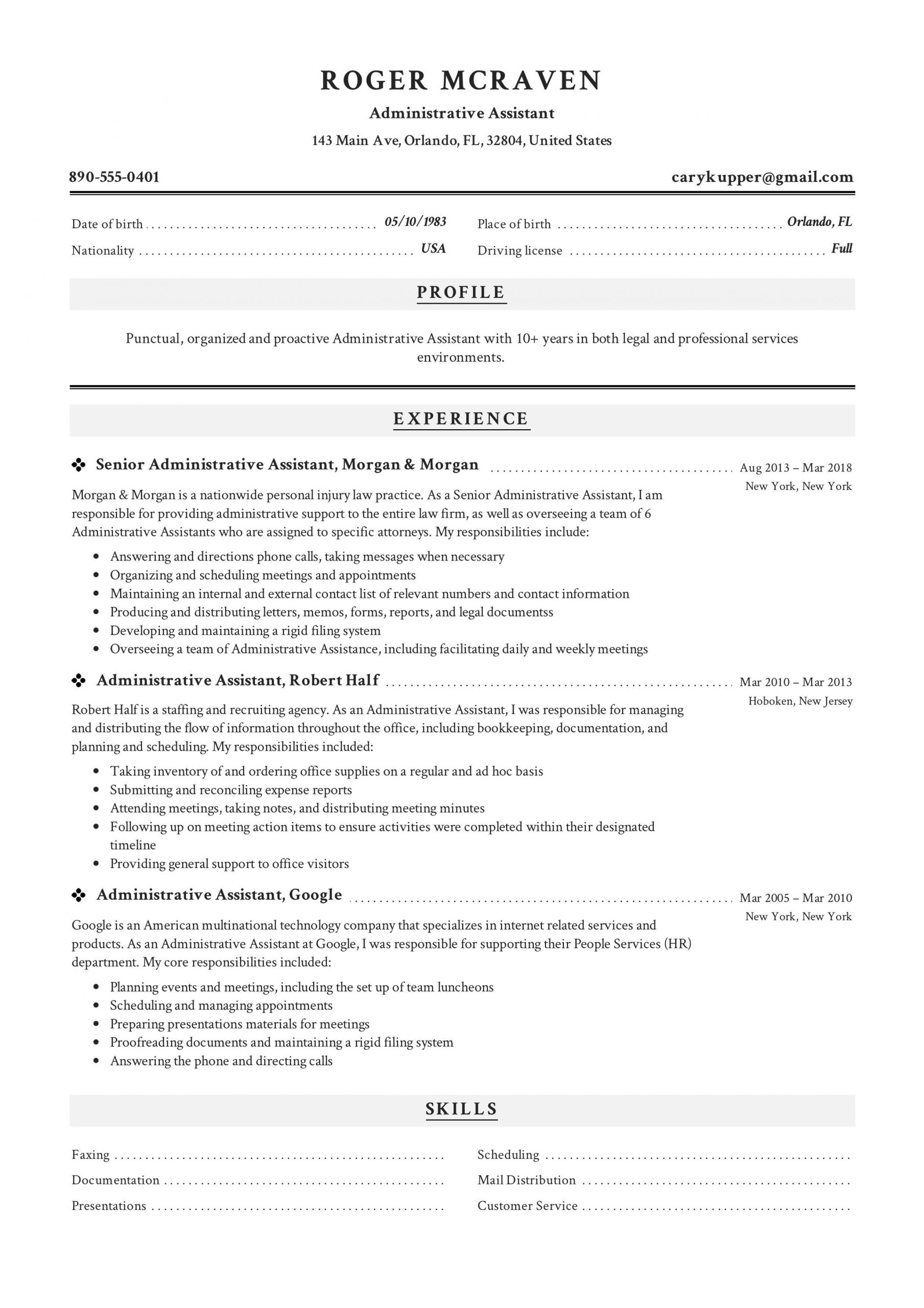 Sample Resume format for Administrative assistant Free Administrative assistant Resume Sample, Template, Example, Cv …