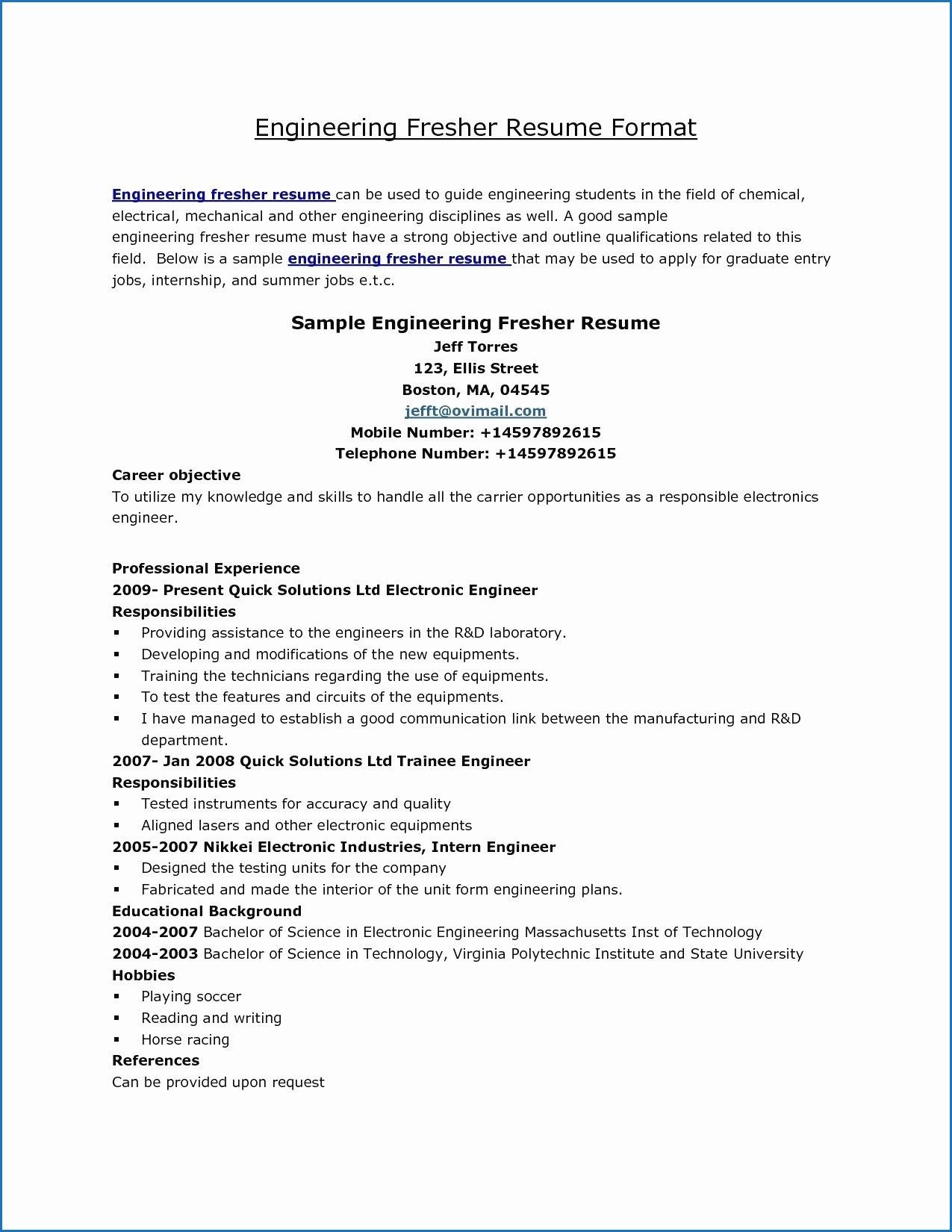 Sample Resume format for Engineering Students 11 Resume Samples for Mechanical Engineering Students Check More …