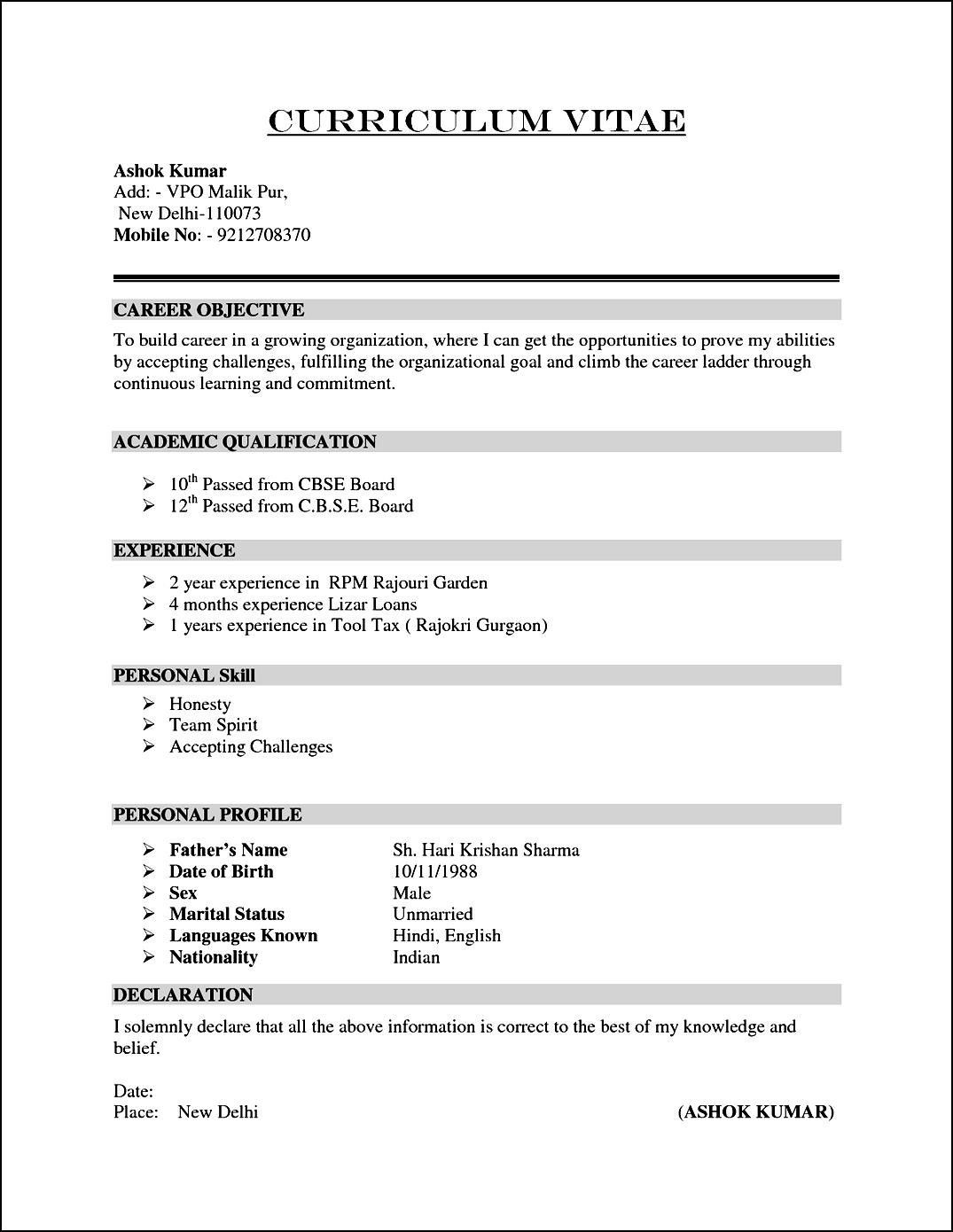Sample Resume format for Experienced Person Resume format for 4 Months Experience #experience #format #months …