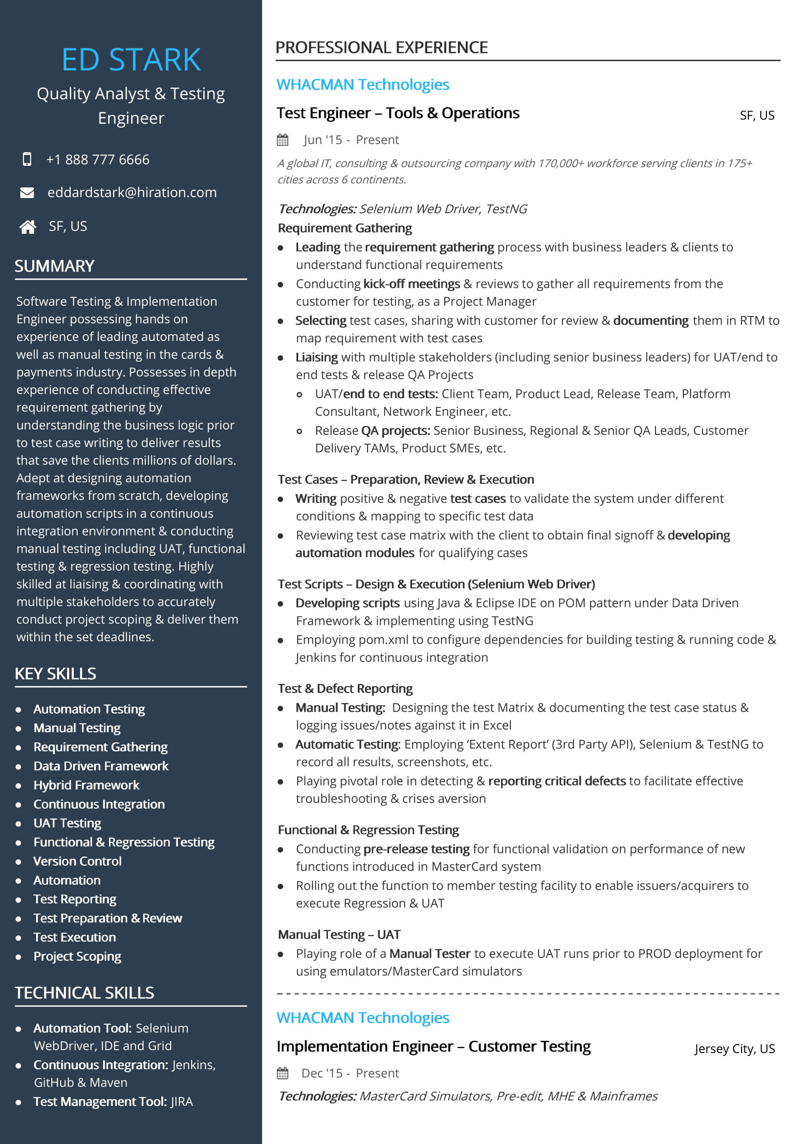 Sample Resume format for Experienced software Test Engineer Free Test Engineer Resume Sample 2020 by Hiration